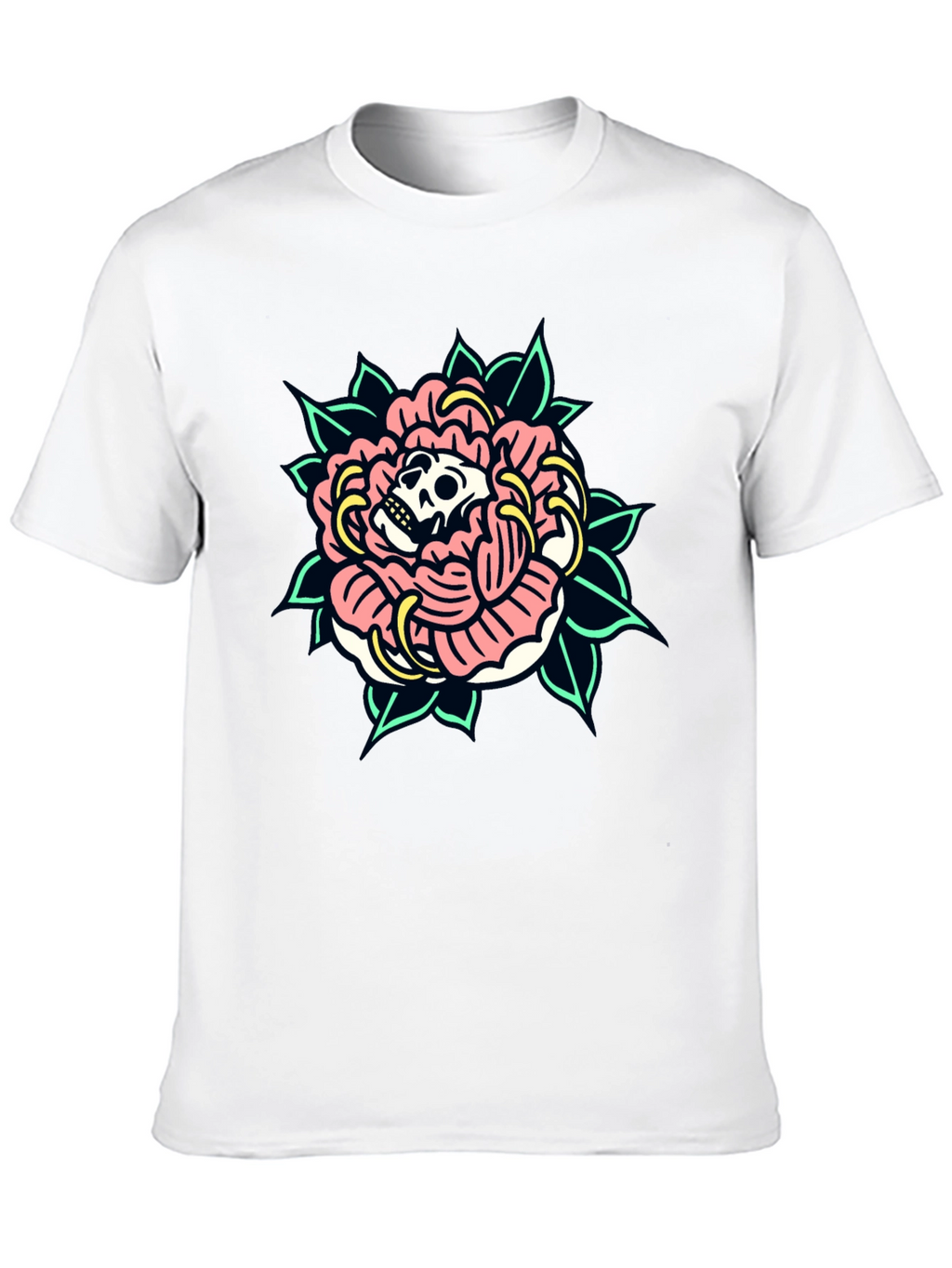 Skull Rose Graphic Tee - Black Cotton T-Shirt