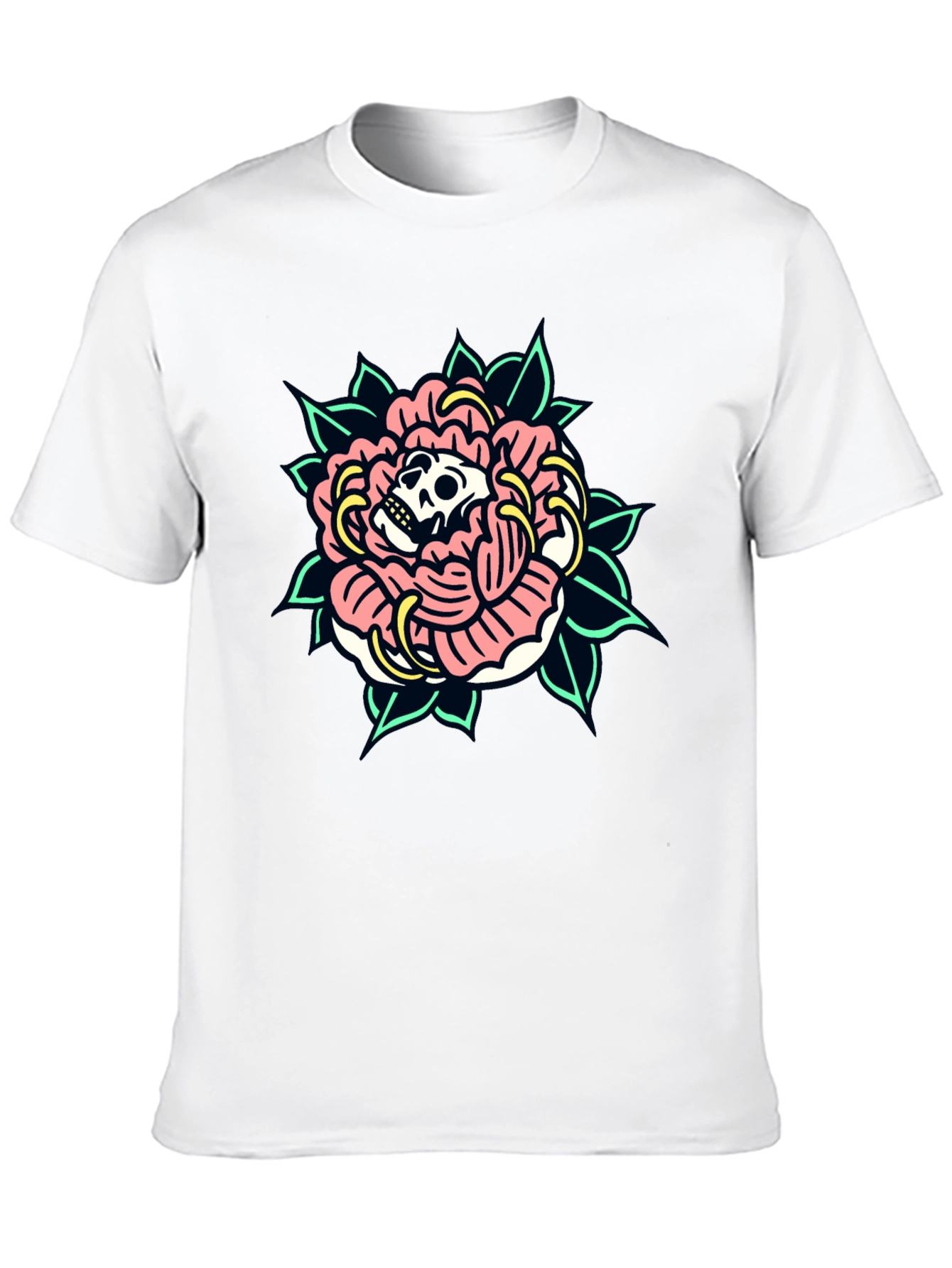 Skull Rose Graphic Tee - Black Cotton T-Shirt
