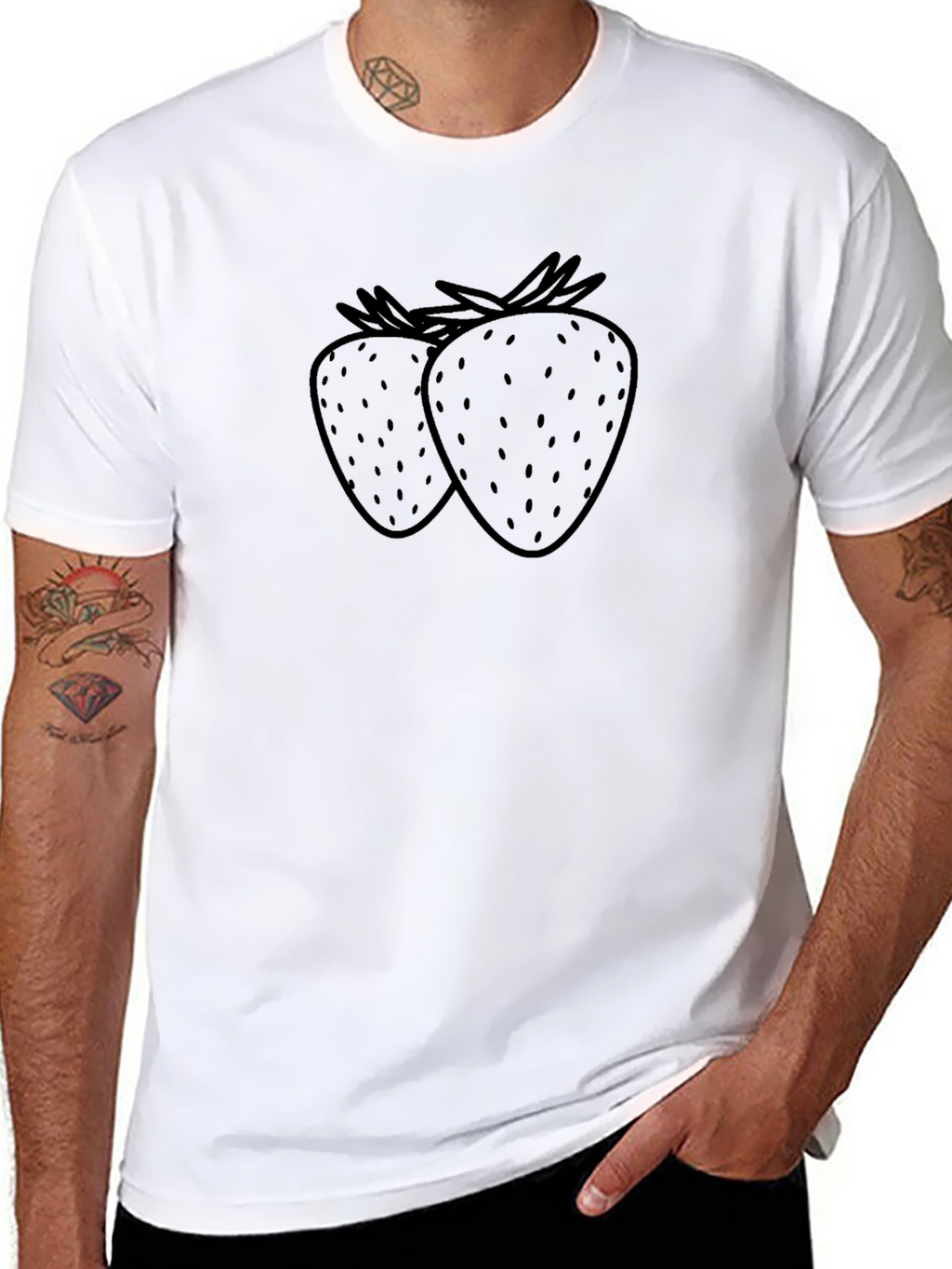 Black T-Shirt with Strawberry Design