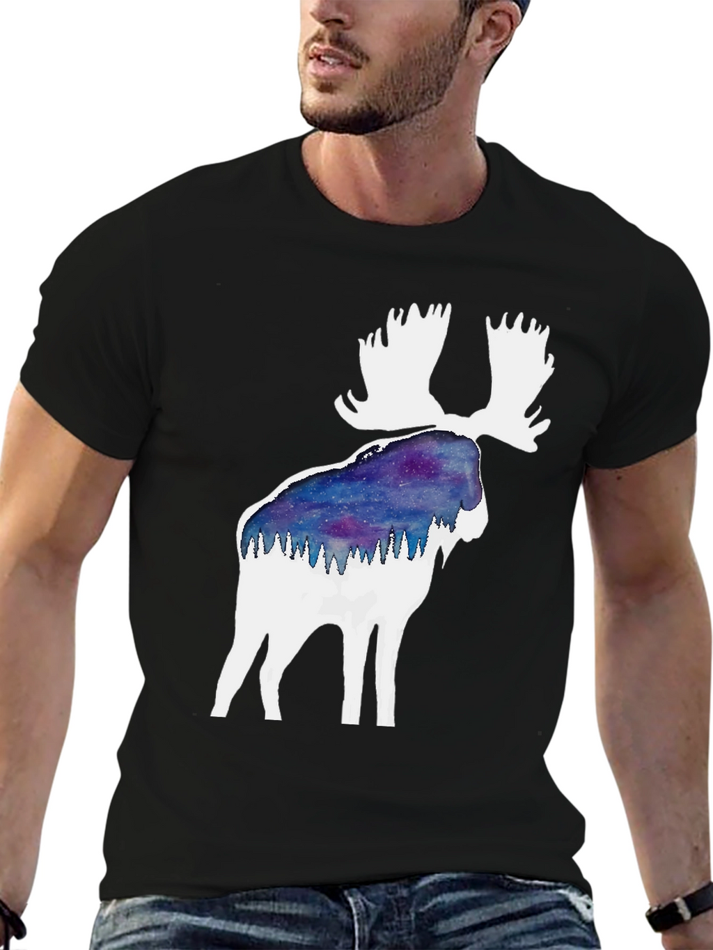 Moose Silhouette Galaxy T-Shirt - Black