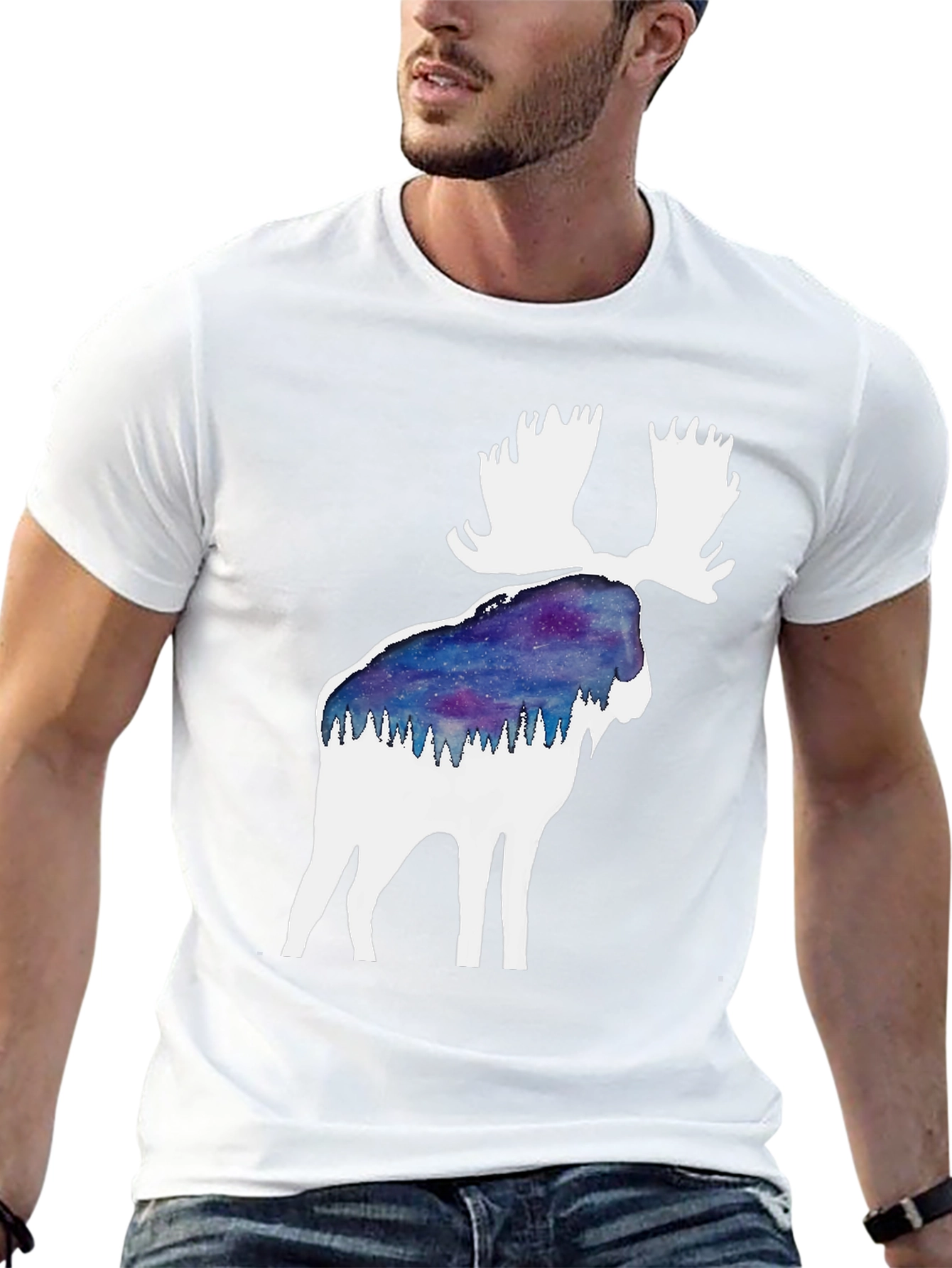 Moose Silhouette Galaxy T-Shirt - Black