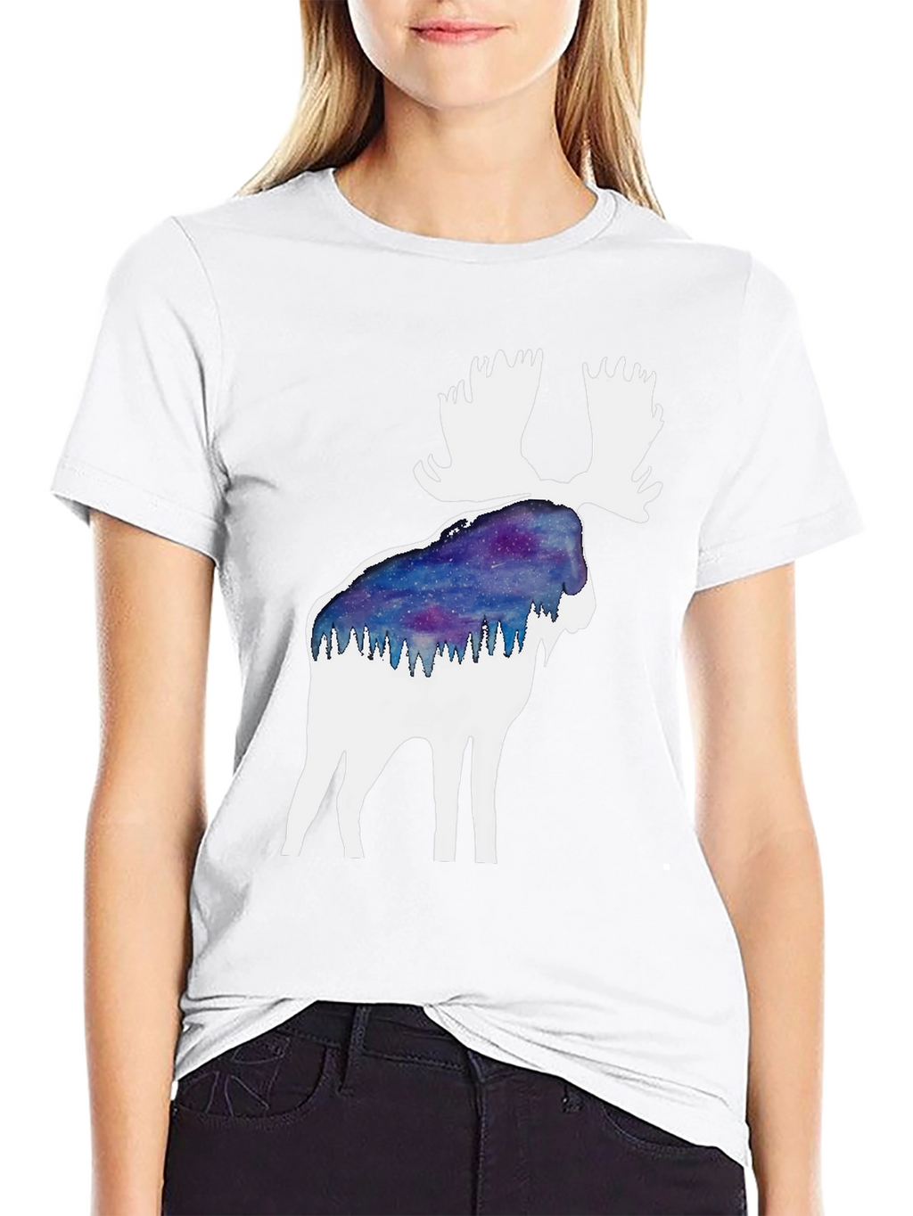 Moose Silhouette Galaxy T-Shirt - Black