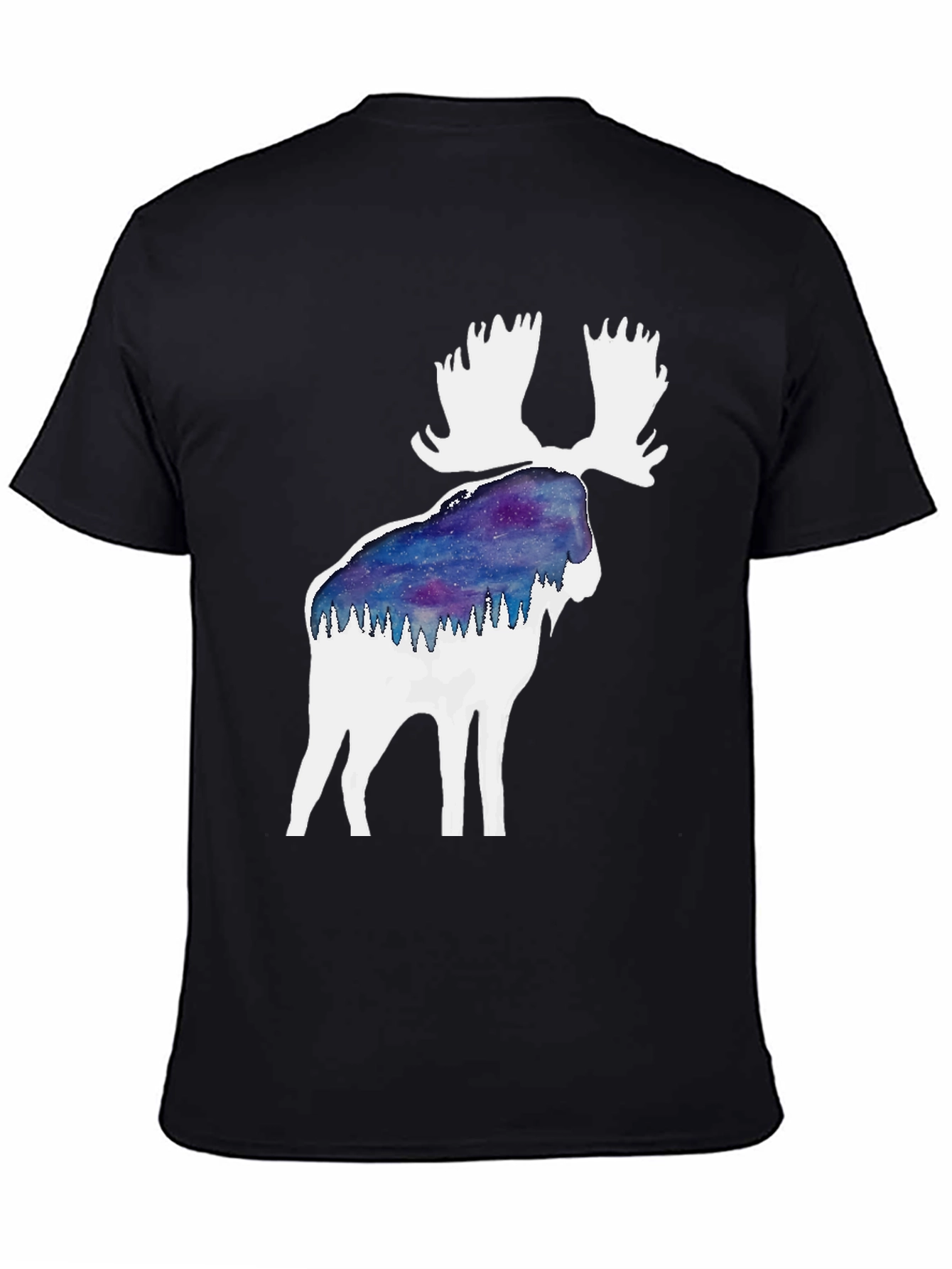 Moose Silhouette Galaxy T-Shirt - Black
