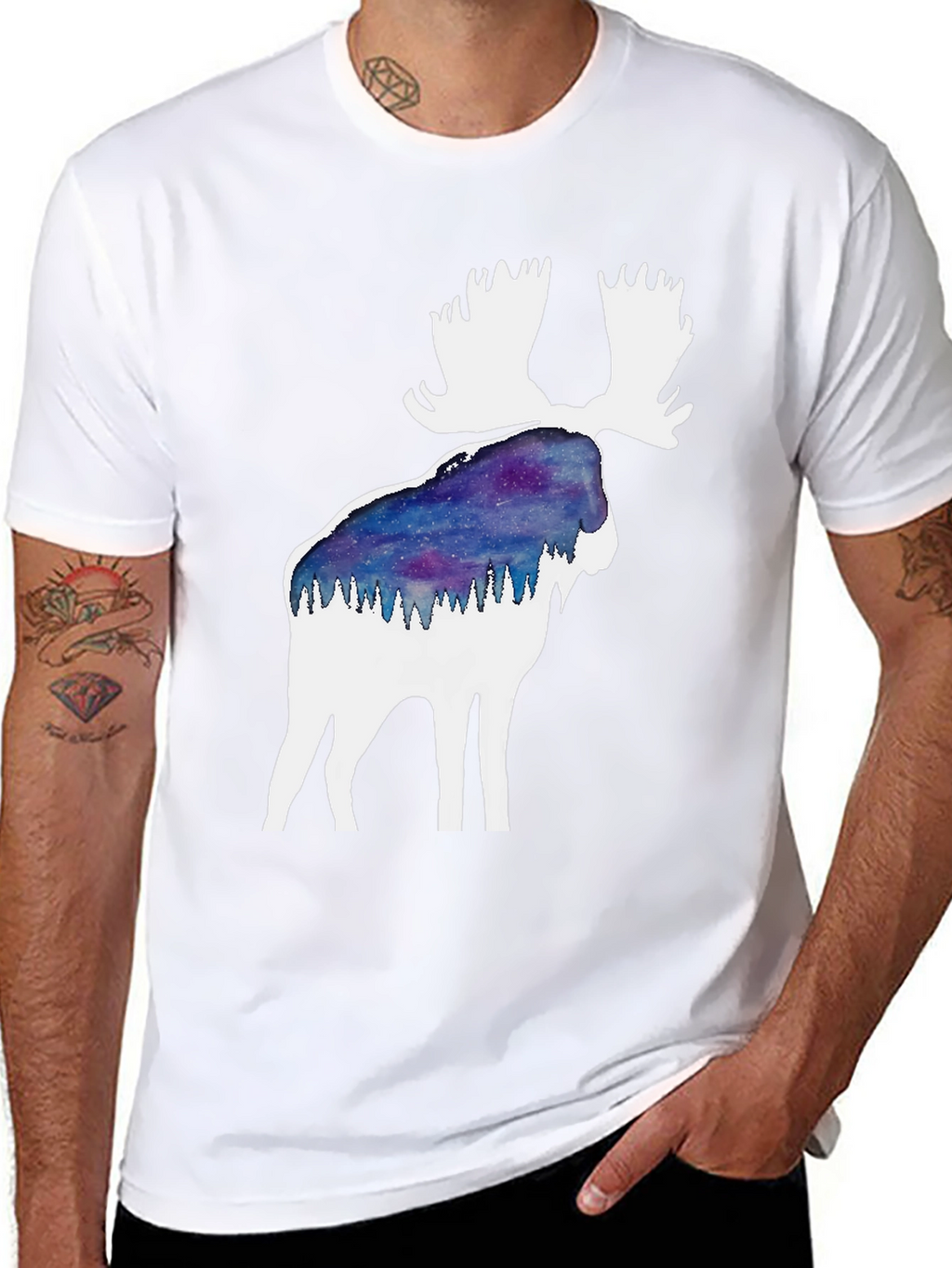 Moose Silhouette Galaxy T-Shirt - Black