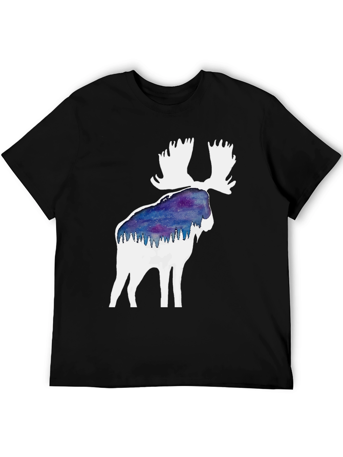 Moose Silhouette Galaxy T-Shirt - Black