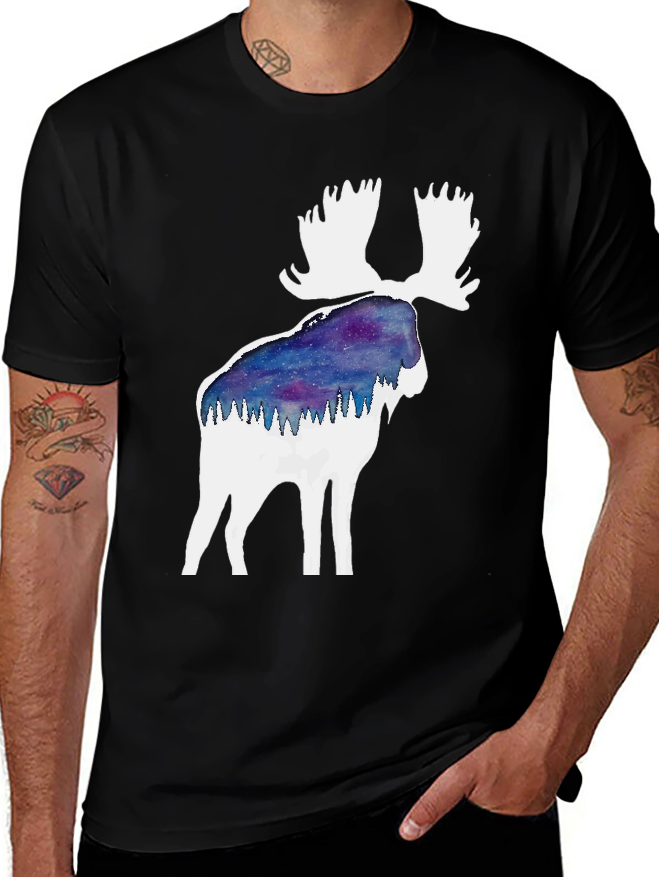 Moose Silhouette Galaxy T-Shirt - Black