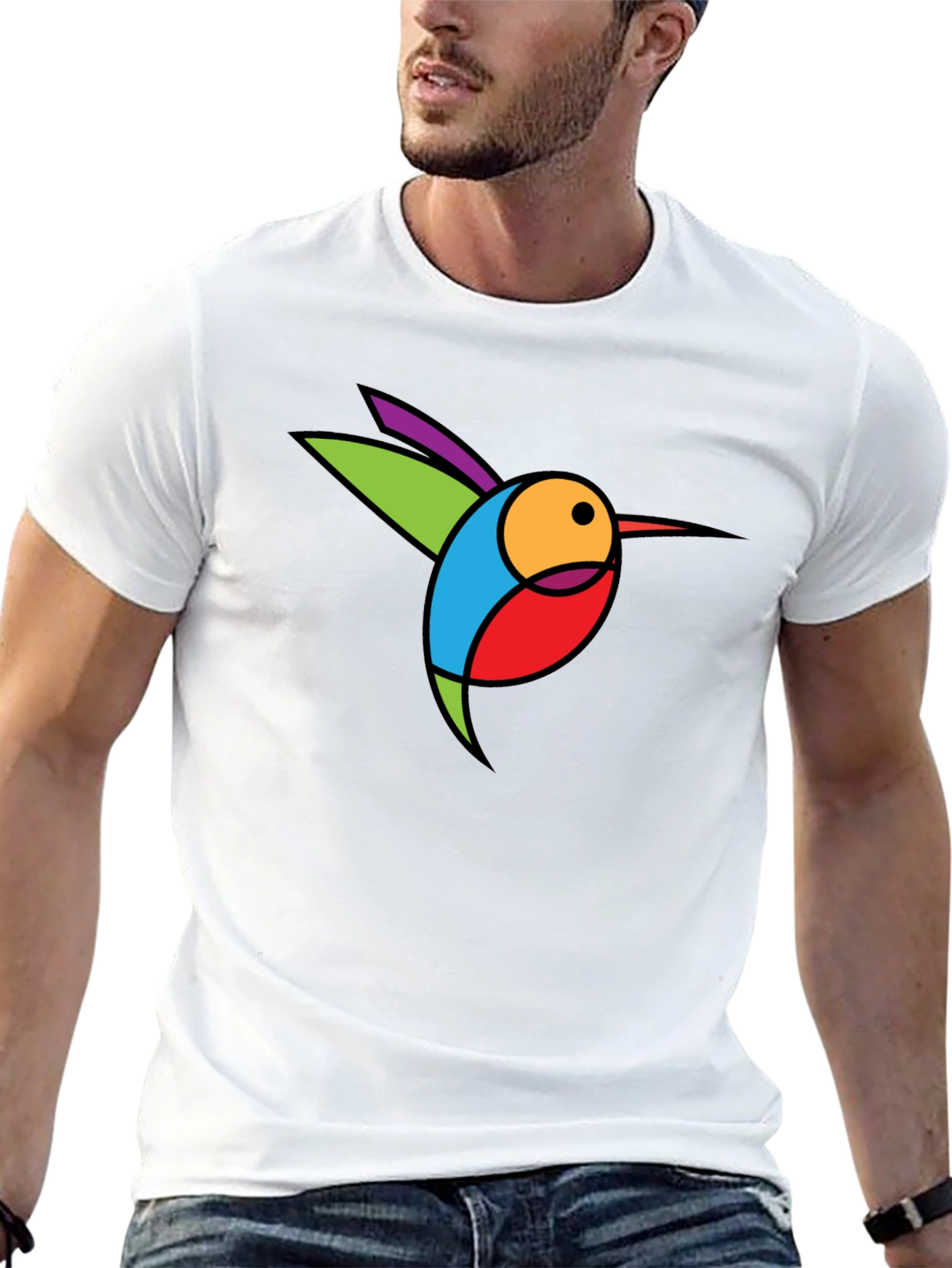 Abstract Hummingbird Graphic Black T-Shirt