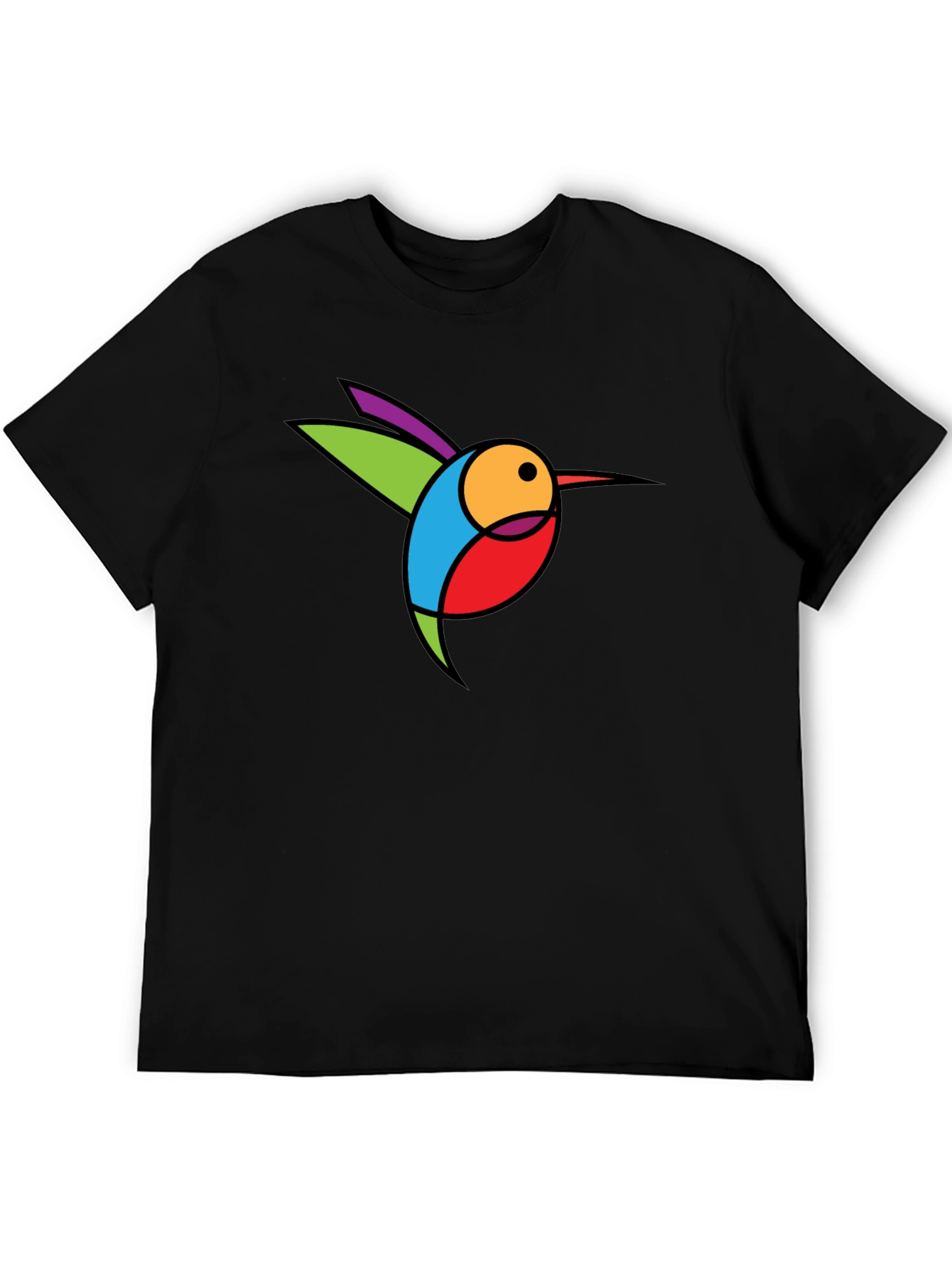 Abstract Hummingbird Graphic Black T-Shirt