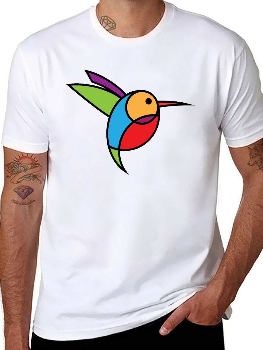 Abstract Hummingbird Graphic Black T-Shirt
