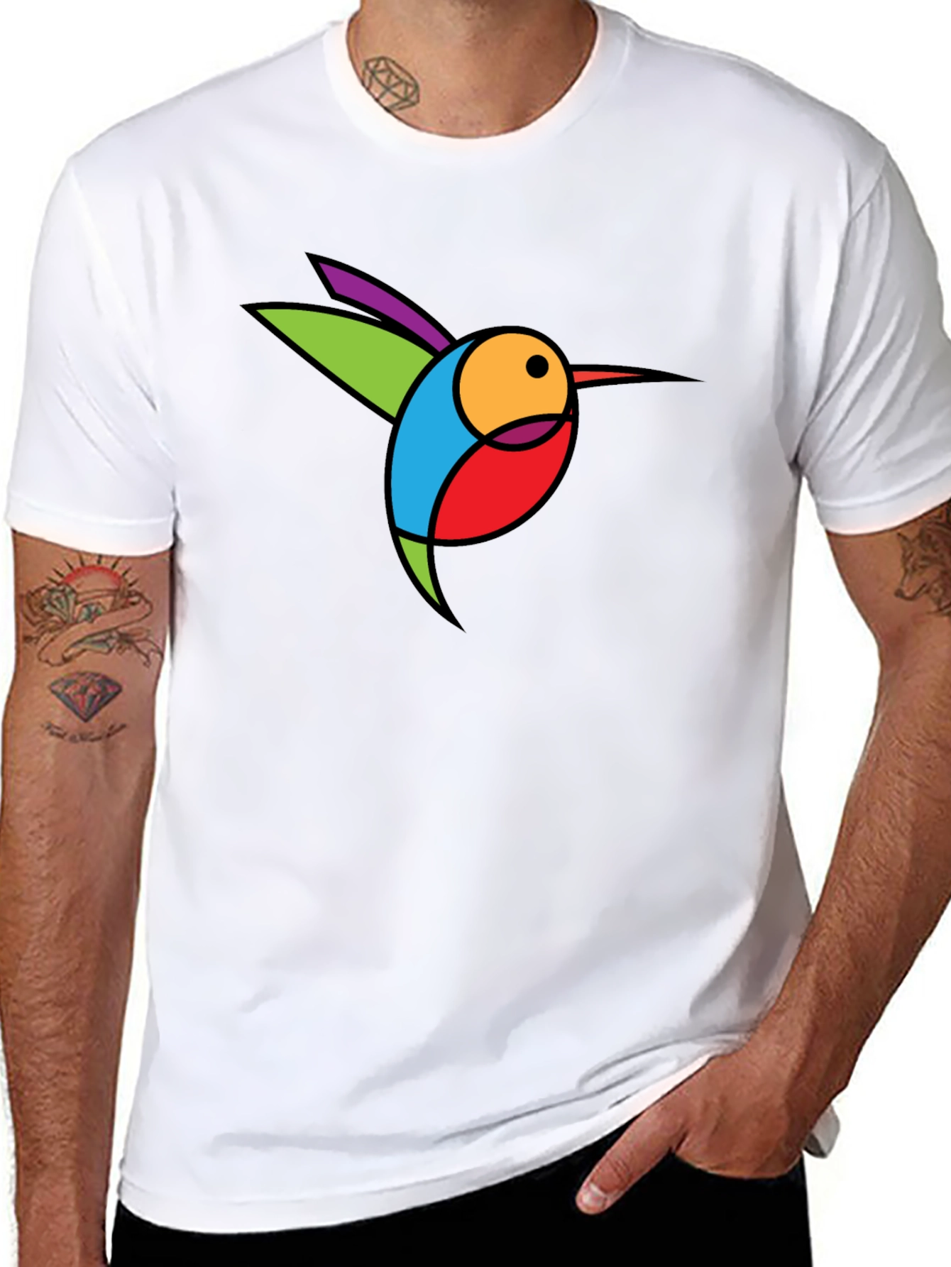 Abstract Hummingbird Graphic Black T-Shirt