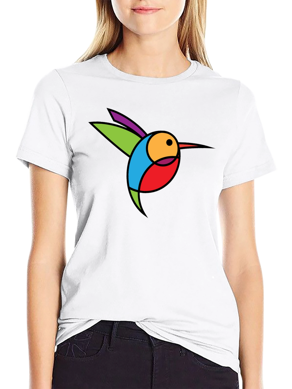 Abstract Hummingbird Graphic Black T-Shirt