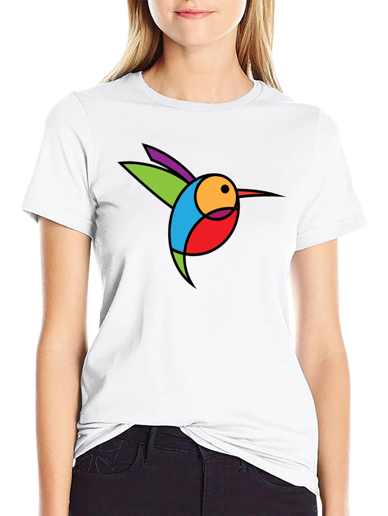 Abstract Hummingbird Graphic Black T-Shirt