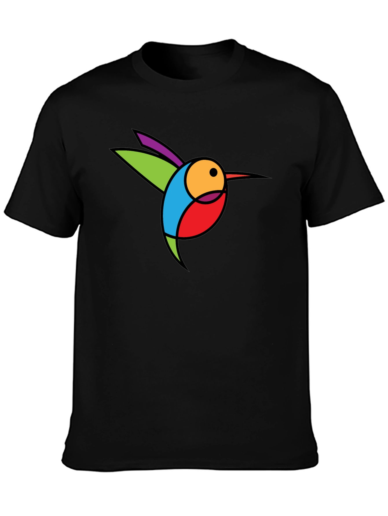 Abstract Hummingbird Graphic Black T-Shirt
