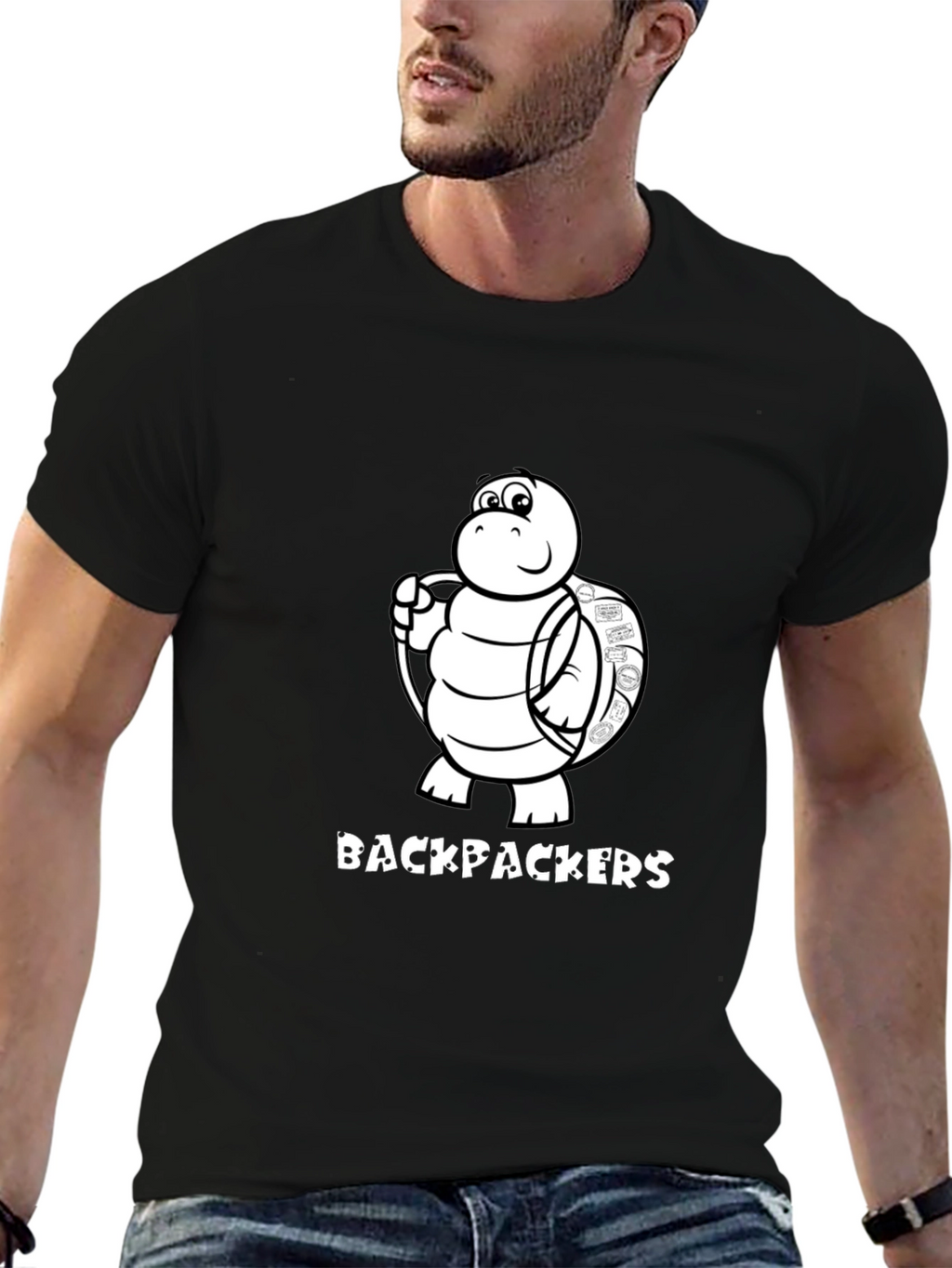 Backpackers Turtle Graphic Black T-Shirt