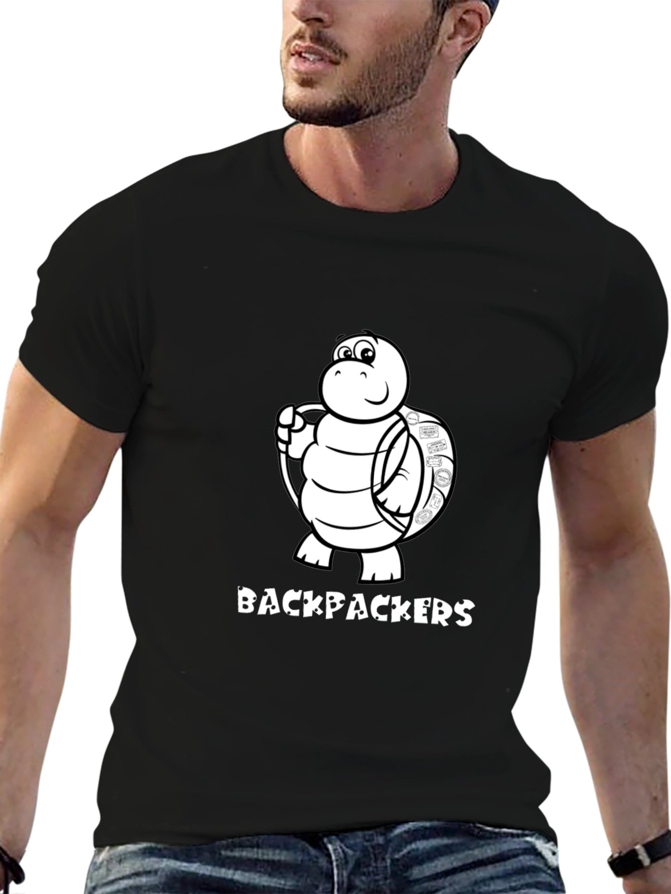 Backpackers Turtle Graphic Black T-Shirt