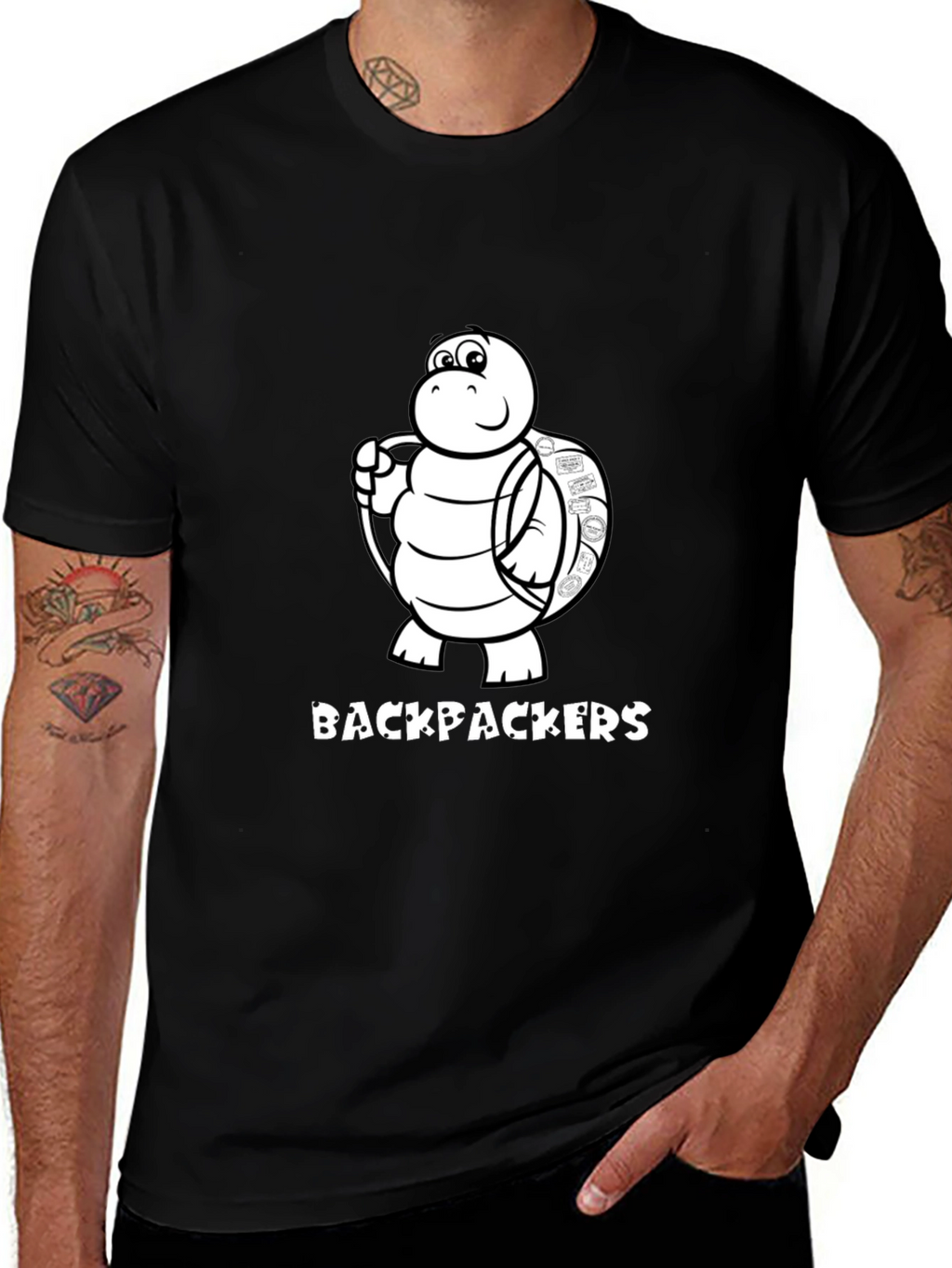 Backpackers Turtle Graphic Black T-Shirt