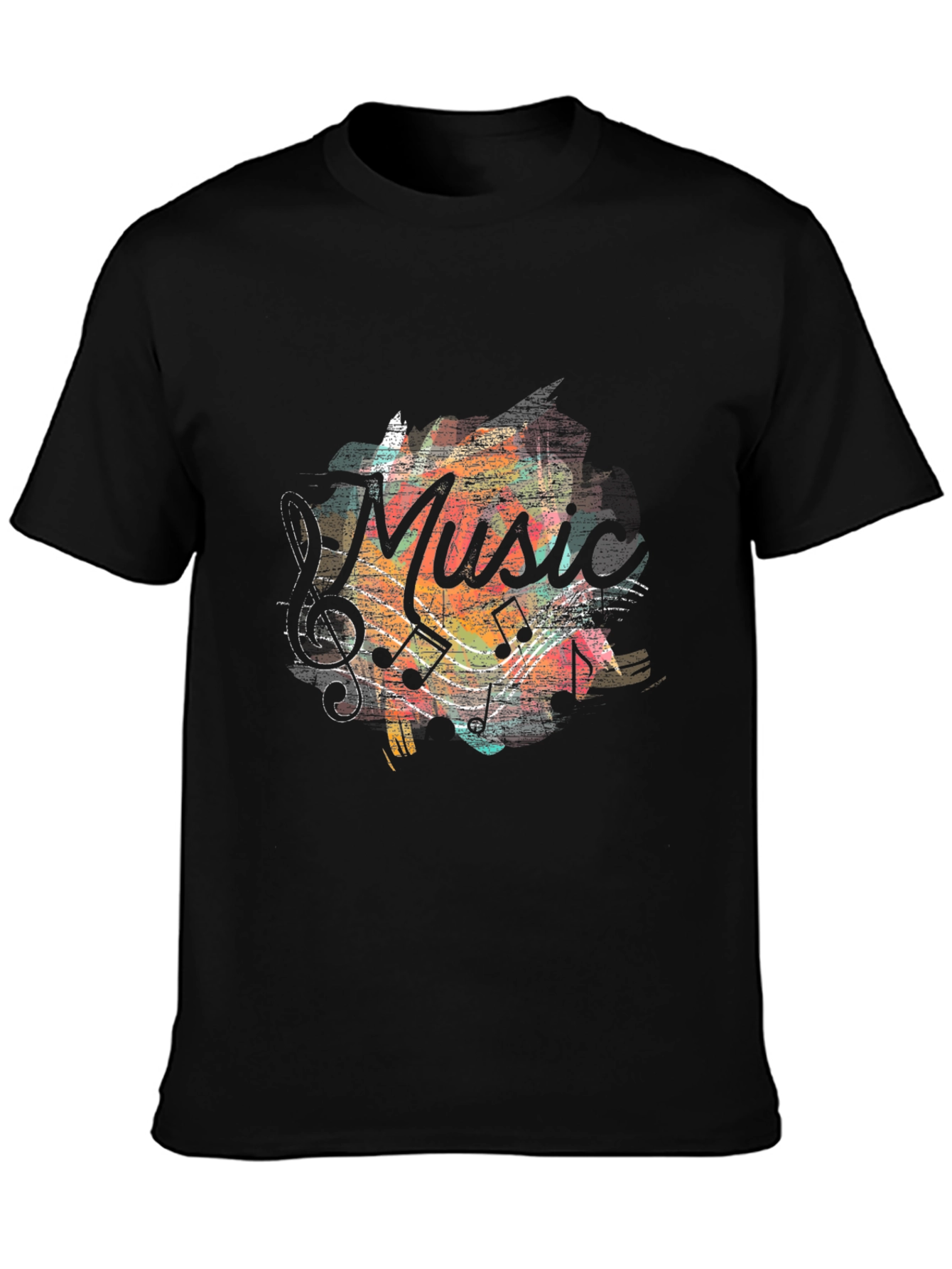 Music Notes Graphic Print Black T-Shirt