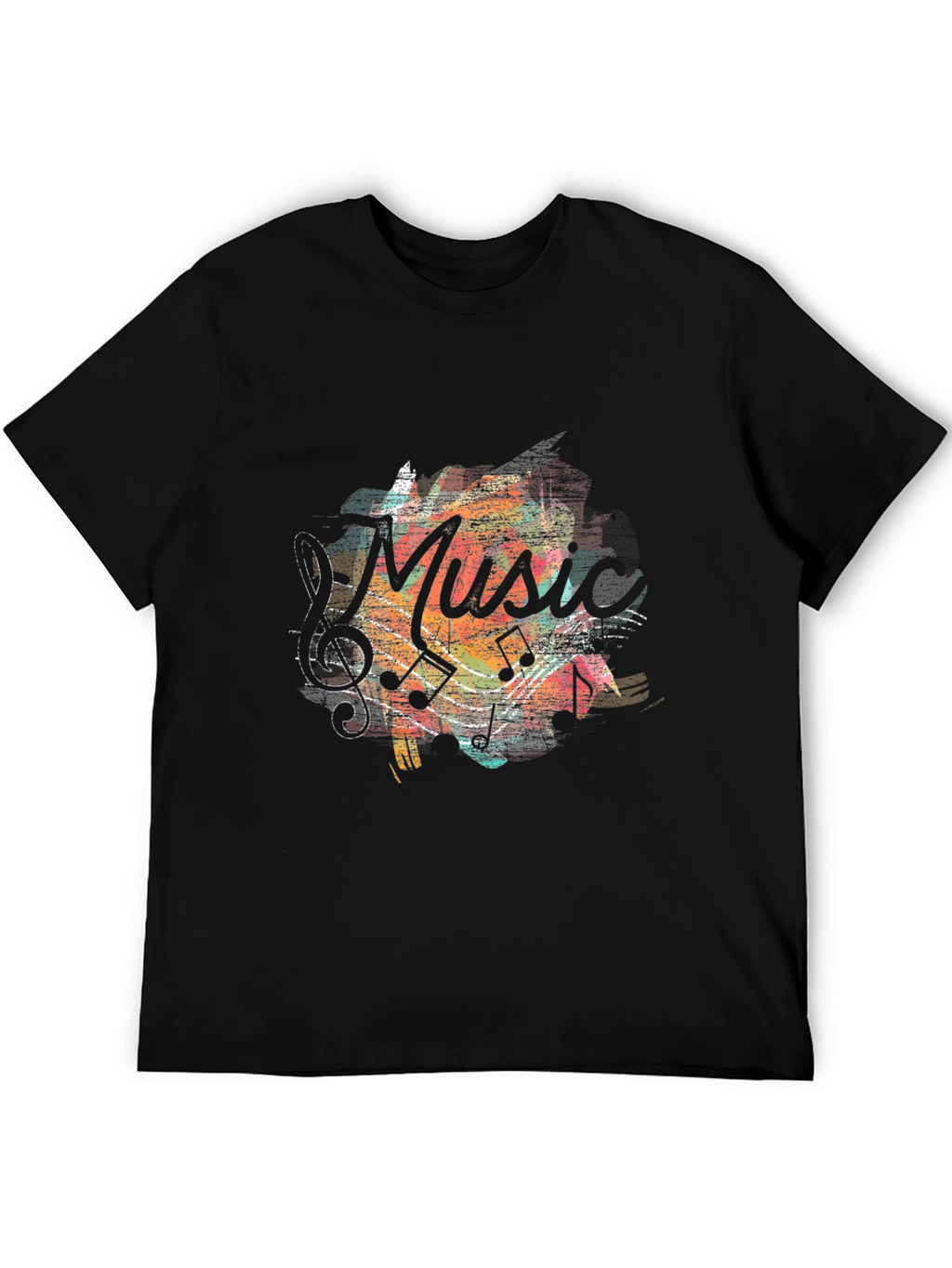 Music Notes Graphic Print Black T-Shirt