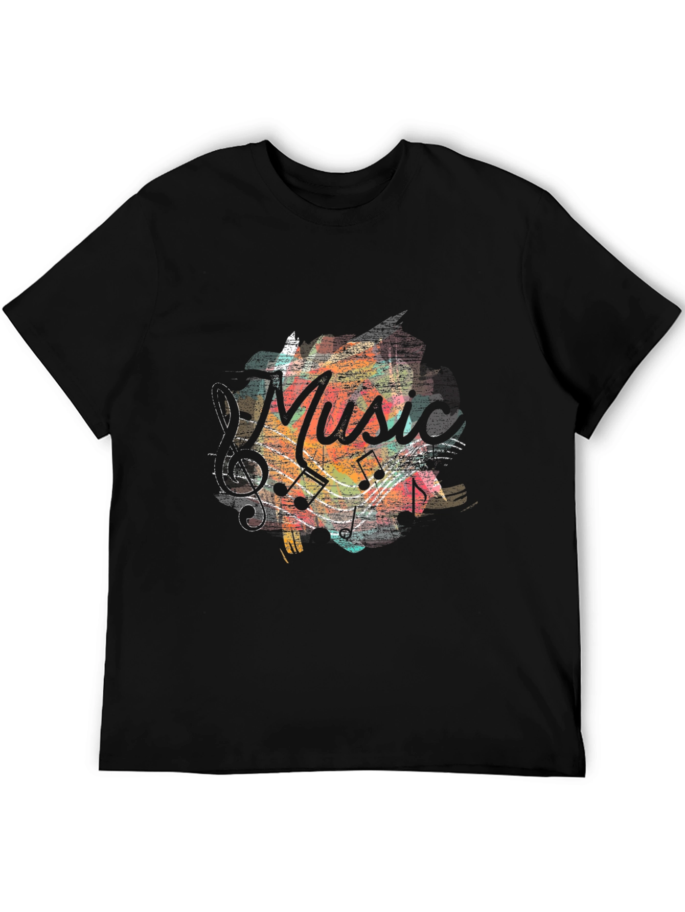 Music Notes Graphic Print Black T-Shirt