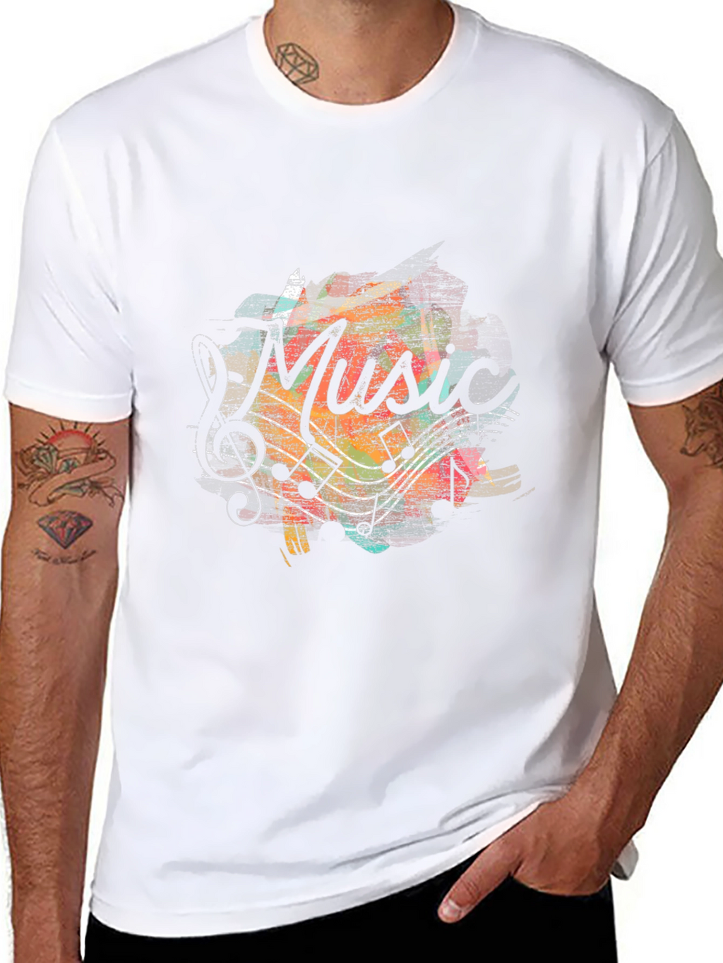 Music Notes Graphic Print Black T-Shirt