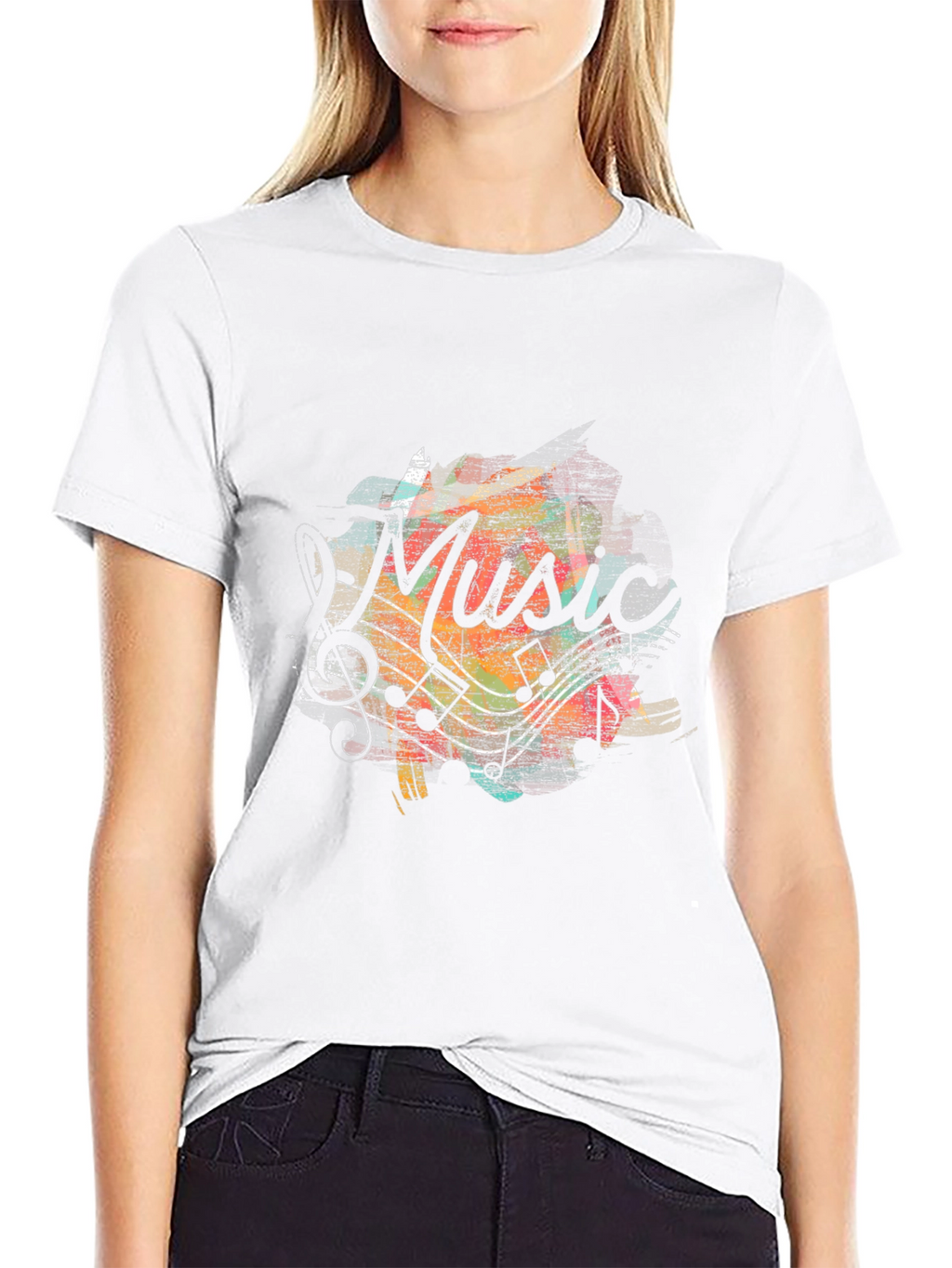 Music Notes Graphic Print Black T-Shirt