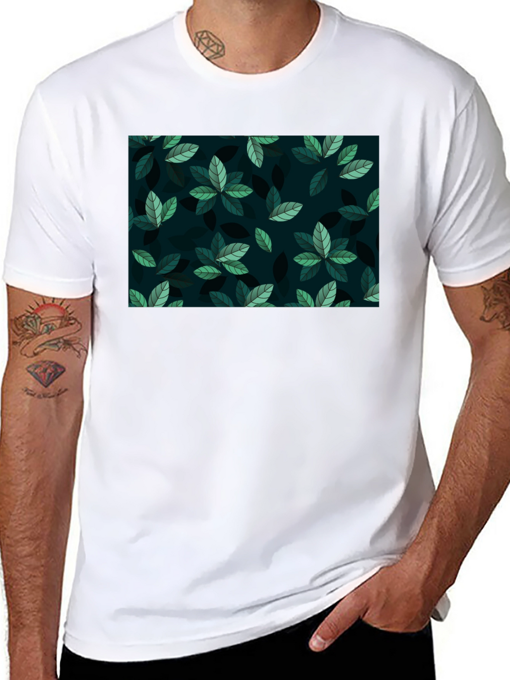 Leaf Pattern Crew Neck T-Shirt