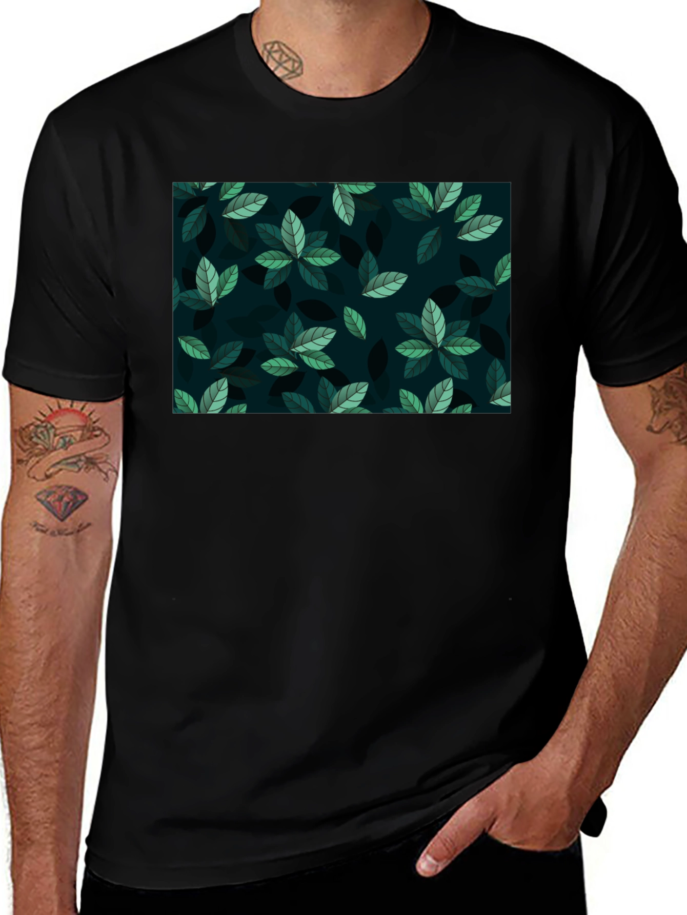 Leaf Pattern Crew Neck T-Shirt