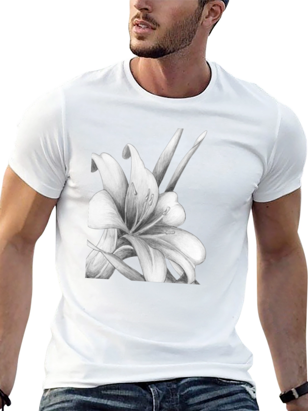 Elegant Lily Graphic Black T-Shirt