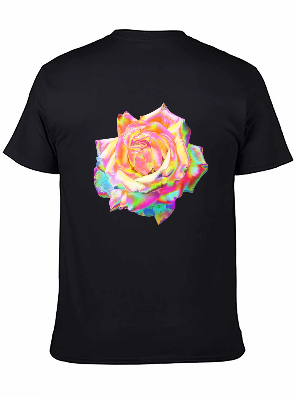 Rainbow Rose Graphic Black T-Shirt