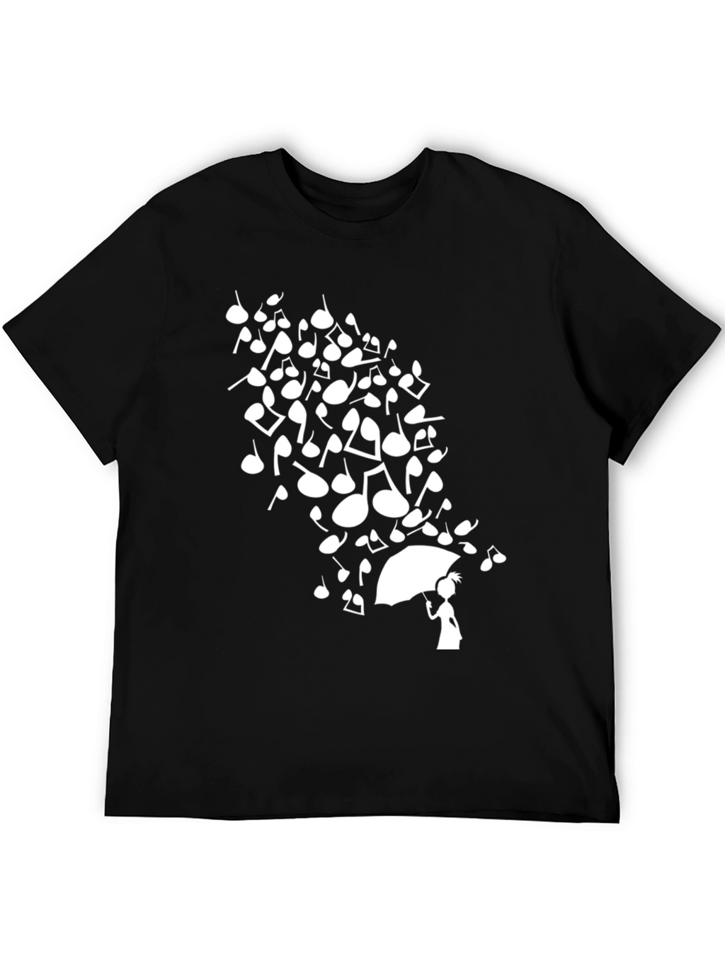 Musical Notes Umbrella Graphic Black T-Shirt
