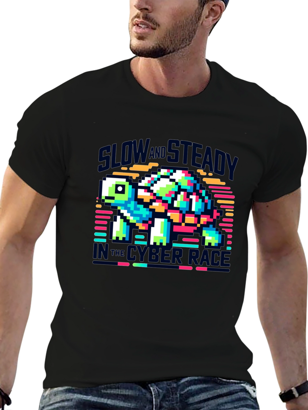 Slow and Steady Cyber Race Turtle T-Shirt