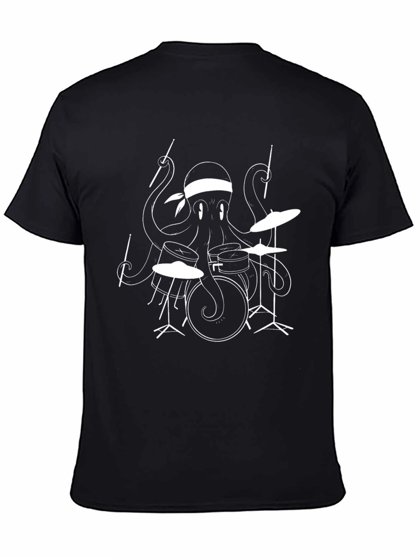 Octopus Drummer Graphic Tee - Black Cotton T-Shirt