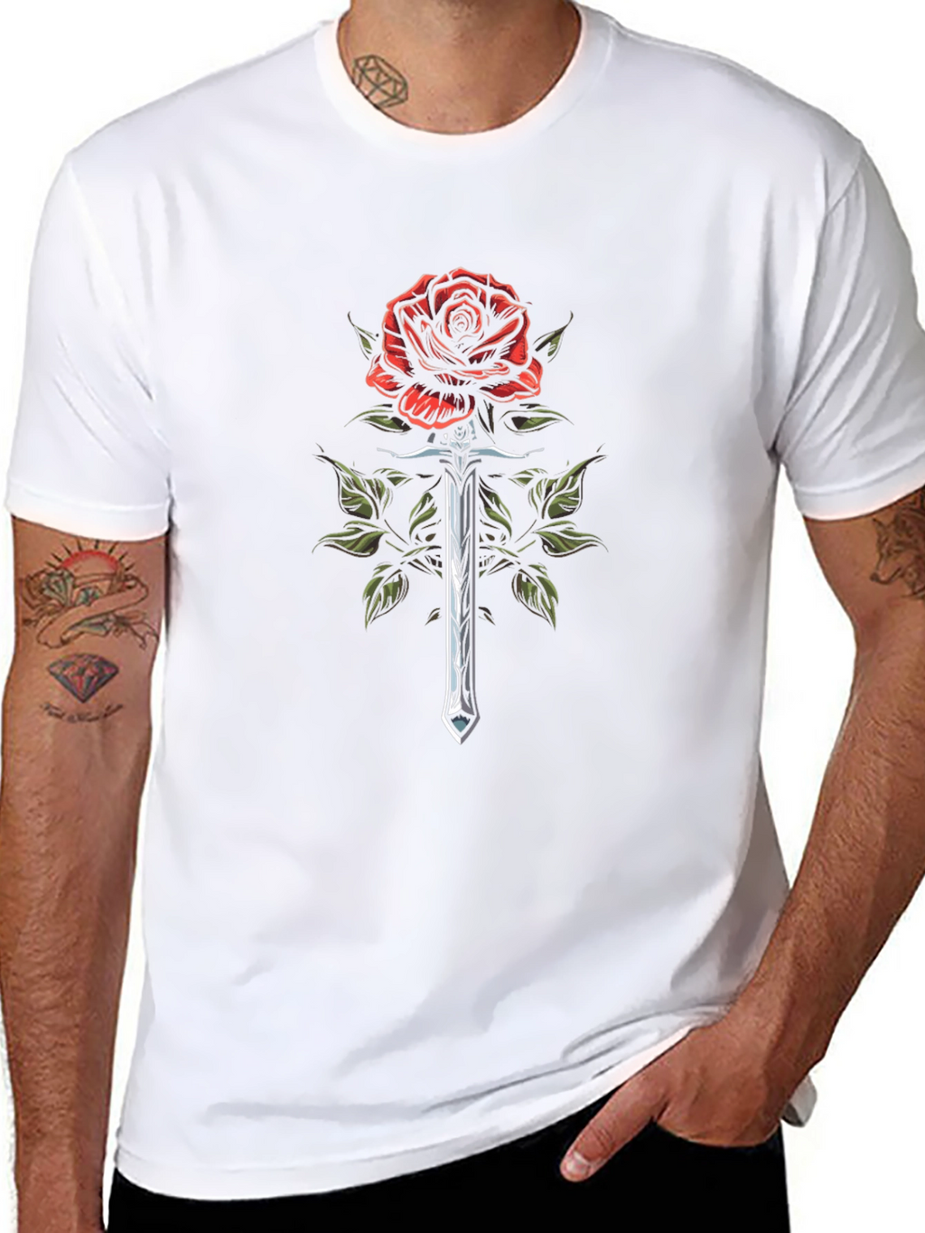 Rose & Sword Graphic T-Shirt - Black