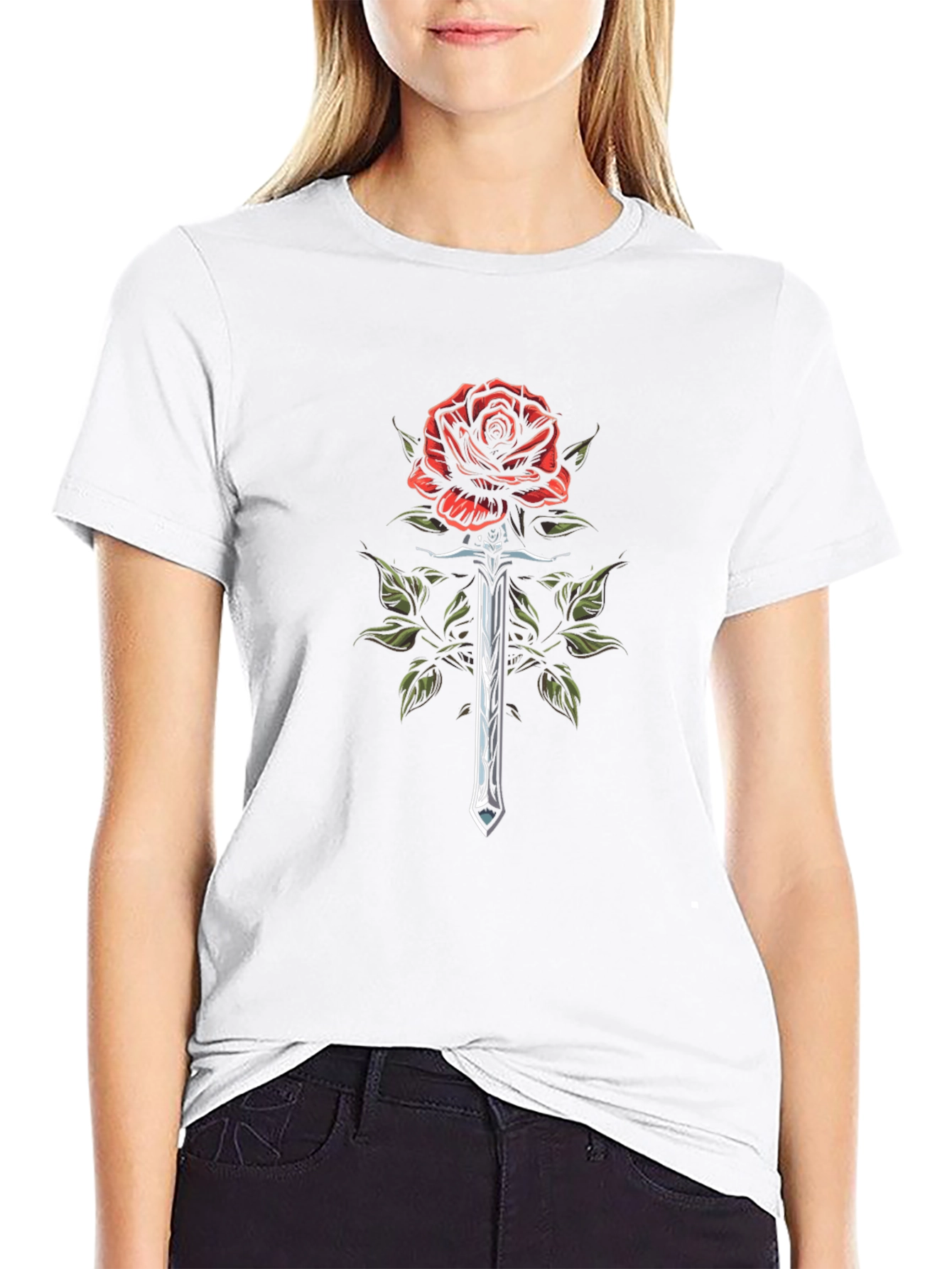 Rose & Sword Graphic T-Shirt - Black