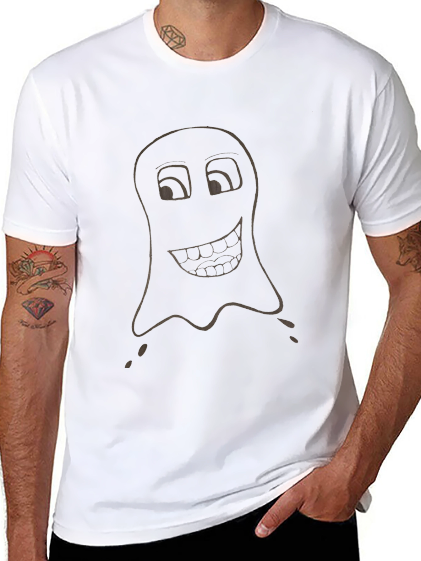 Funny Ghost Graphic Tee - Black Cotton T-Shirt