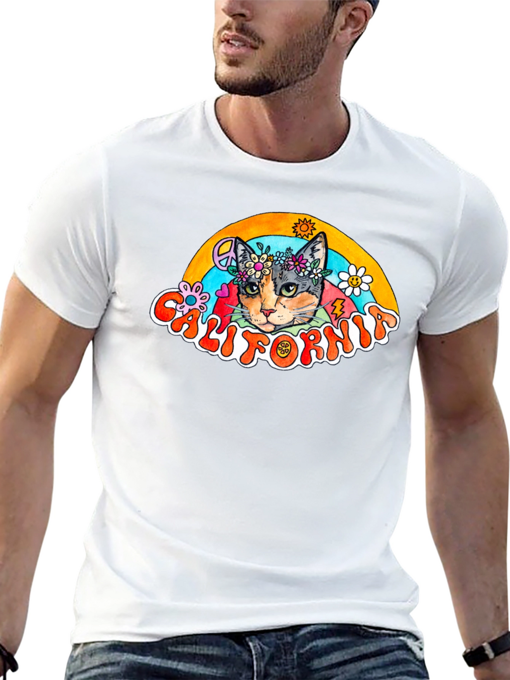 California Cat Peace Sign T-Shirt