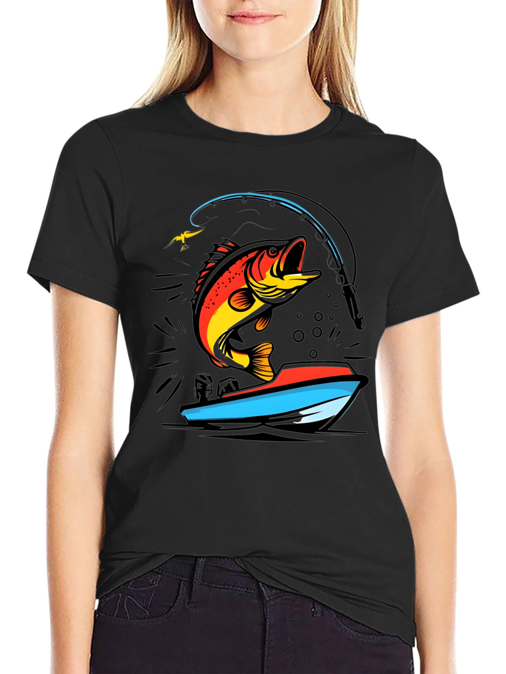 Fishing T-Shirt: Bass Jumping From Boat