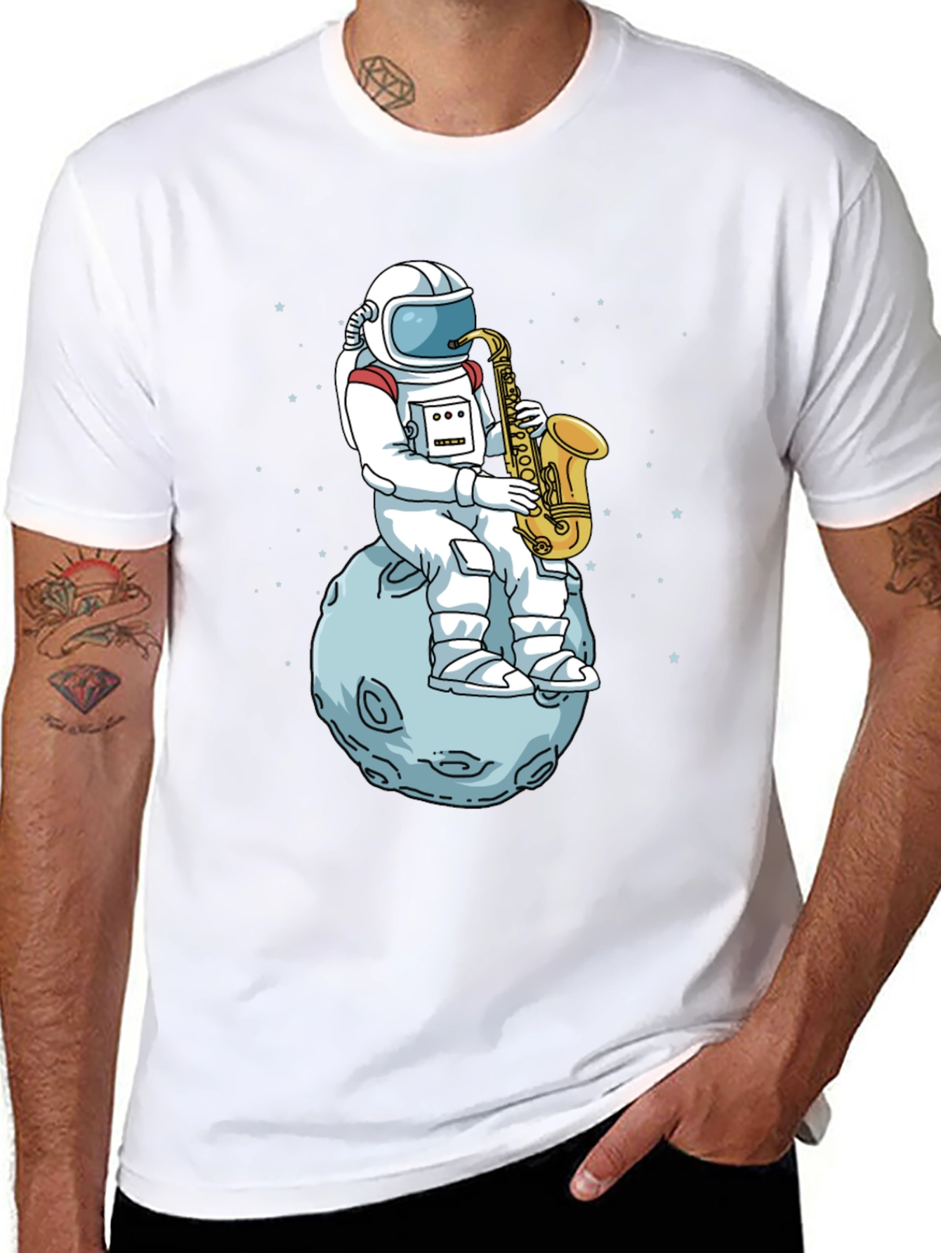Astronaut Saxophone T-Shirt - Space Musician Tee
