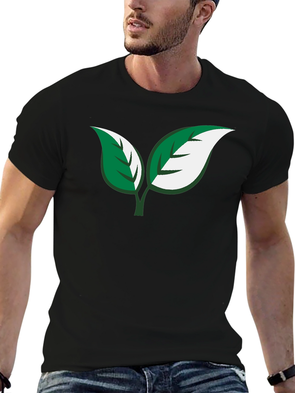 Eco-Friendly Leaf Design Black T-Shirt