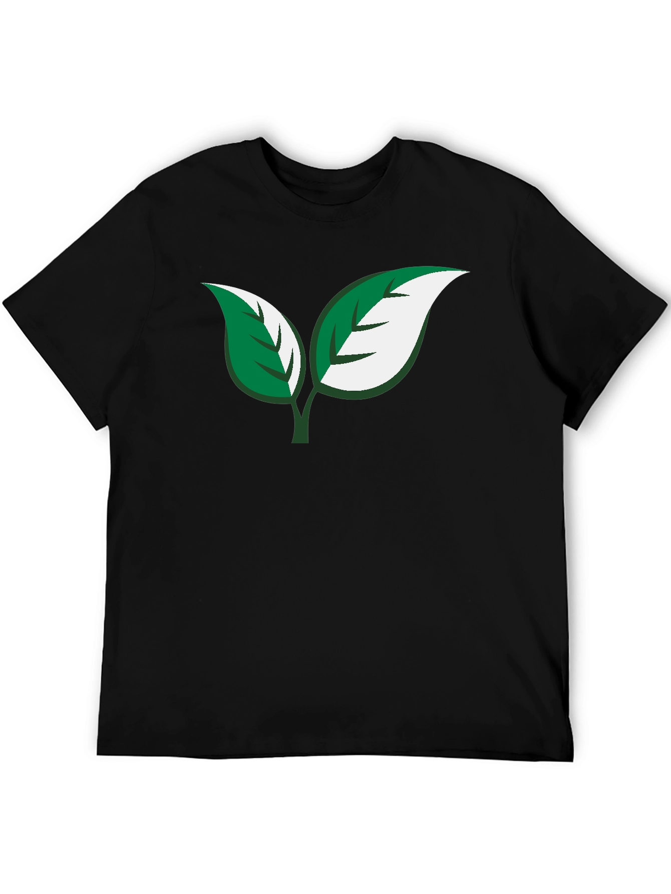 Eco-Friendly Leaf Design Black T-Shirt