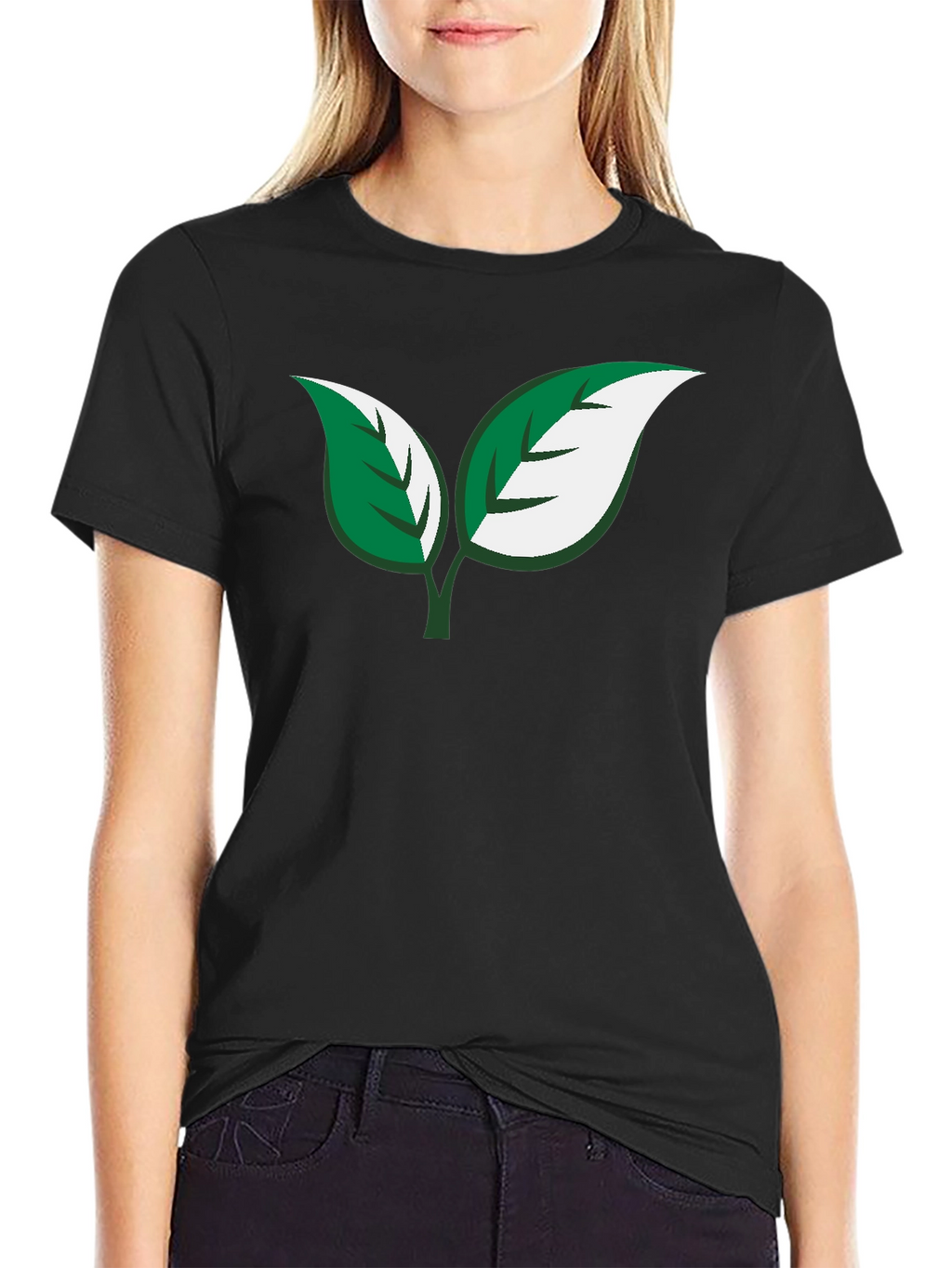 Eco-Friendly Leaf Design Black T-Shirt