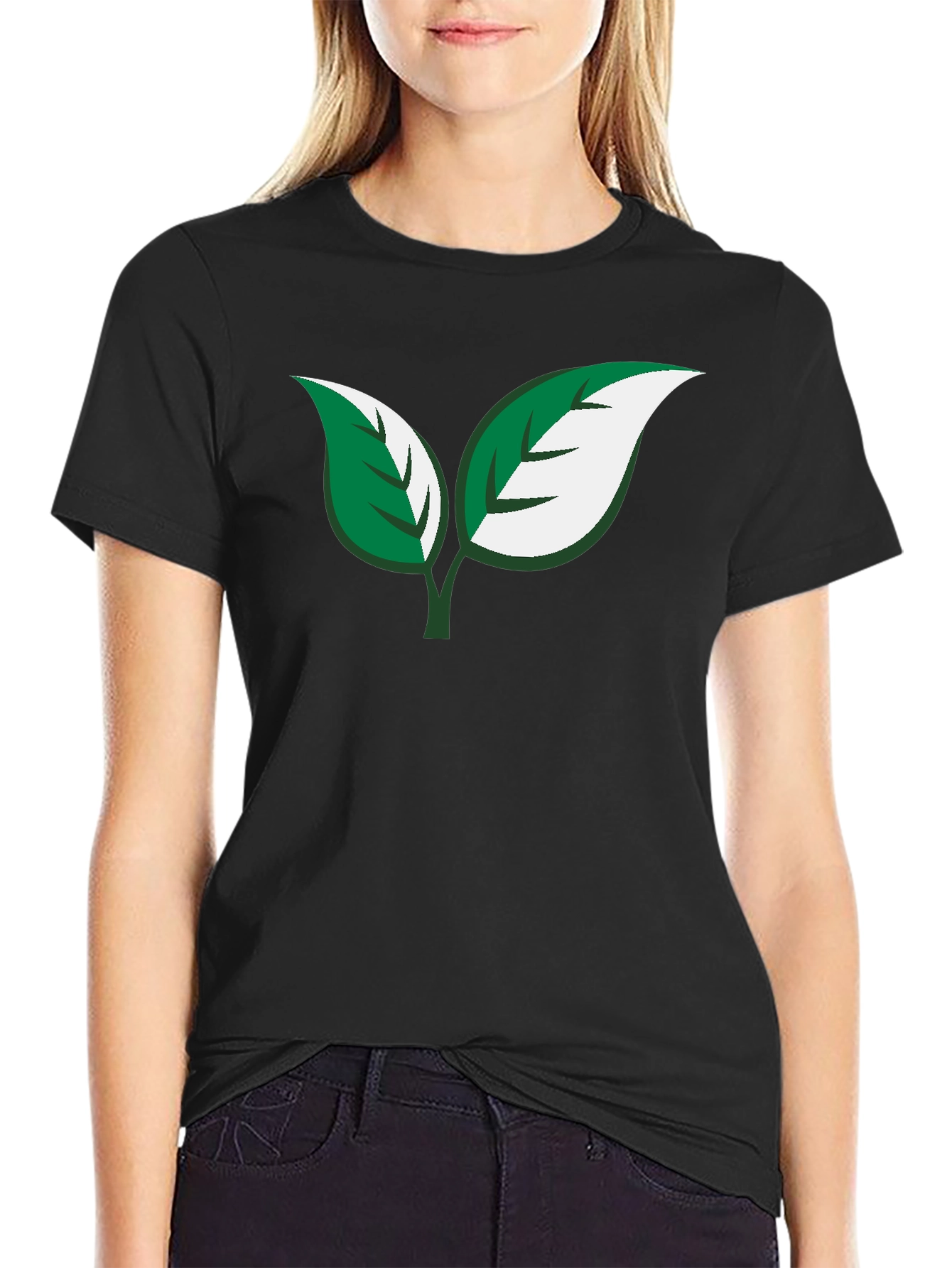 Eco-Friendly Leaf Design Black T-Shirt