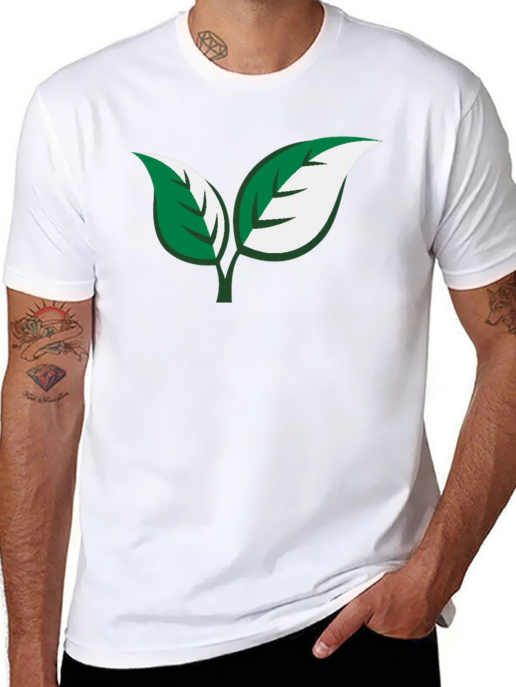 Eco-Friendly Leaf Design Black T-Shirt