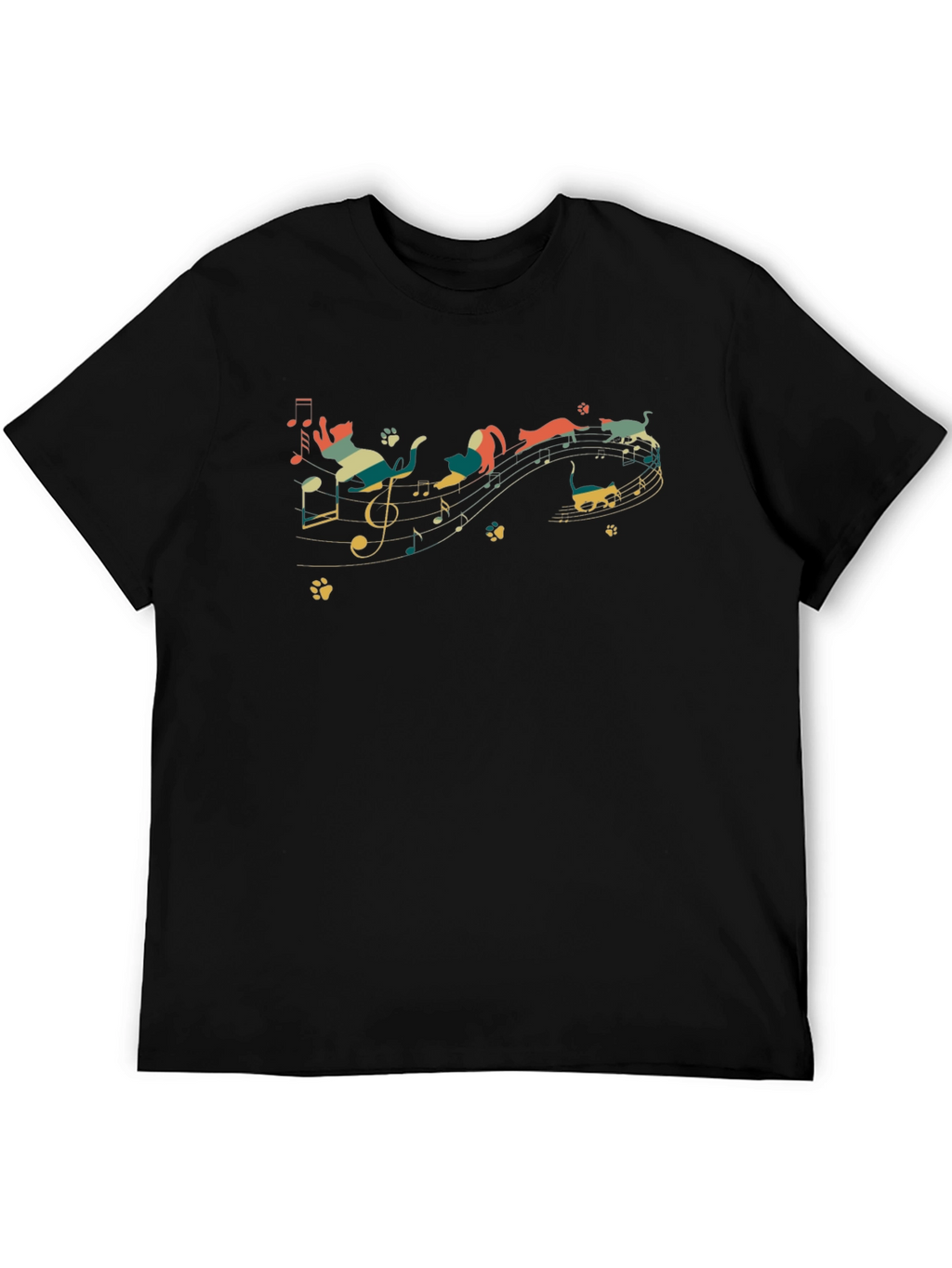 Cats on Music Notes T-Shirt - Black
