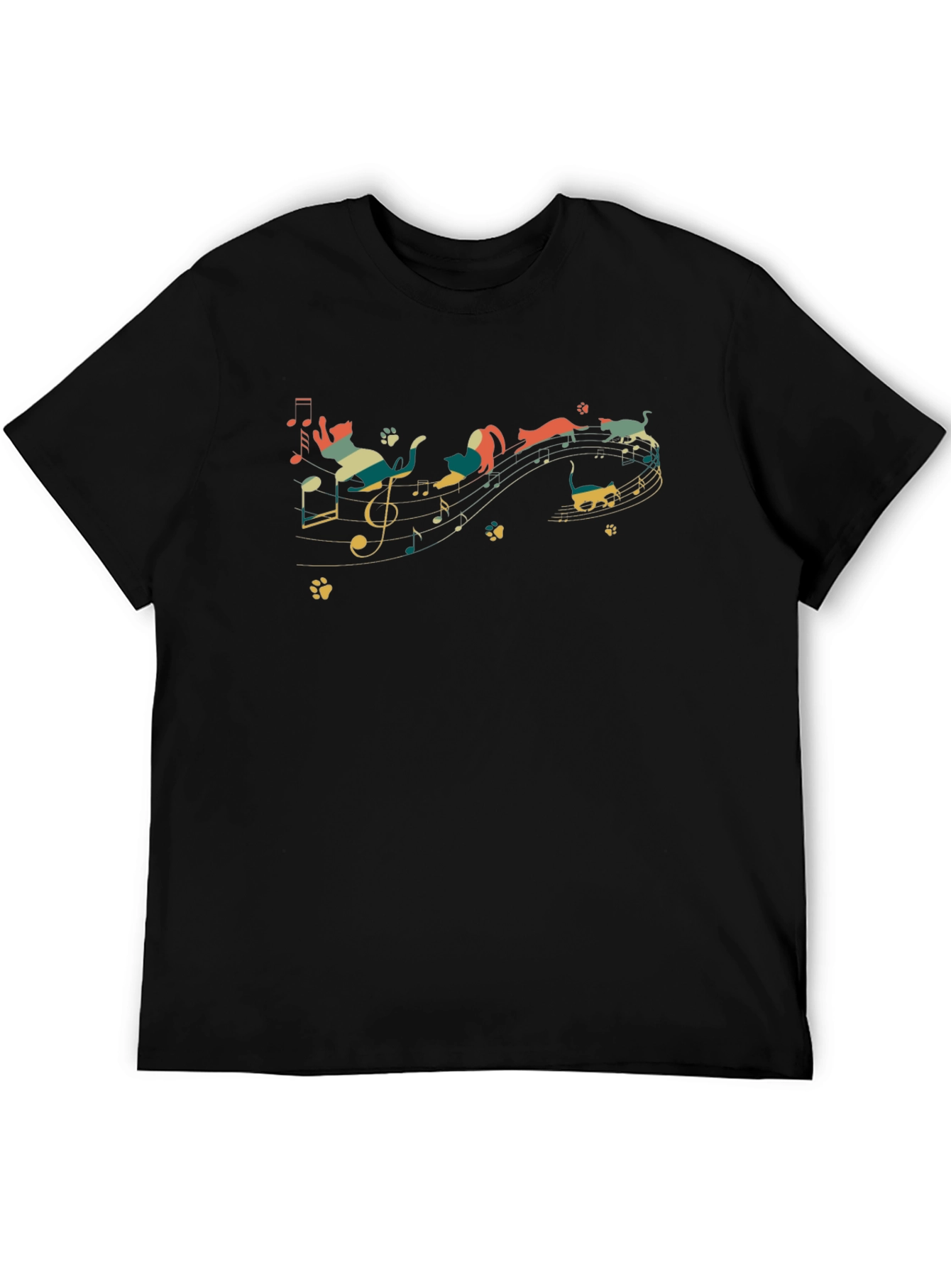 Cats on Music Notes T-Shirt - Black