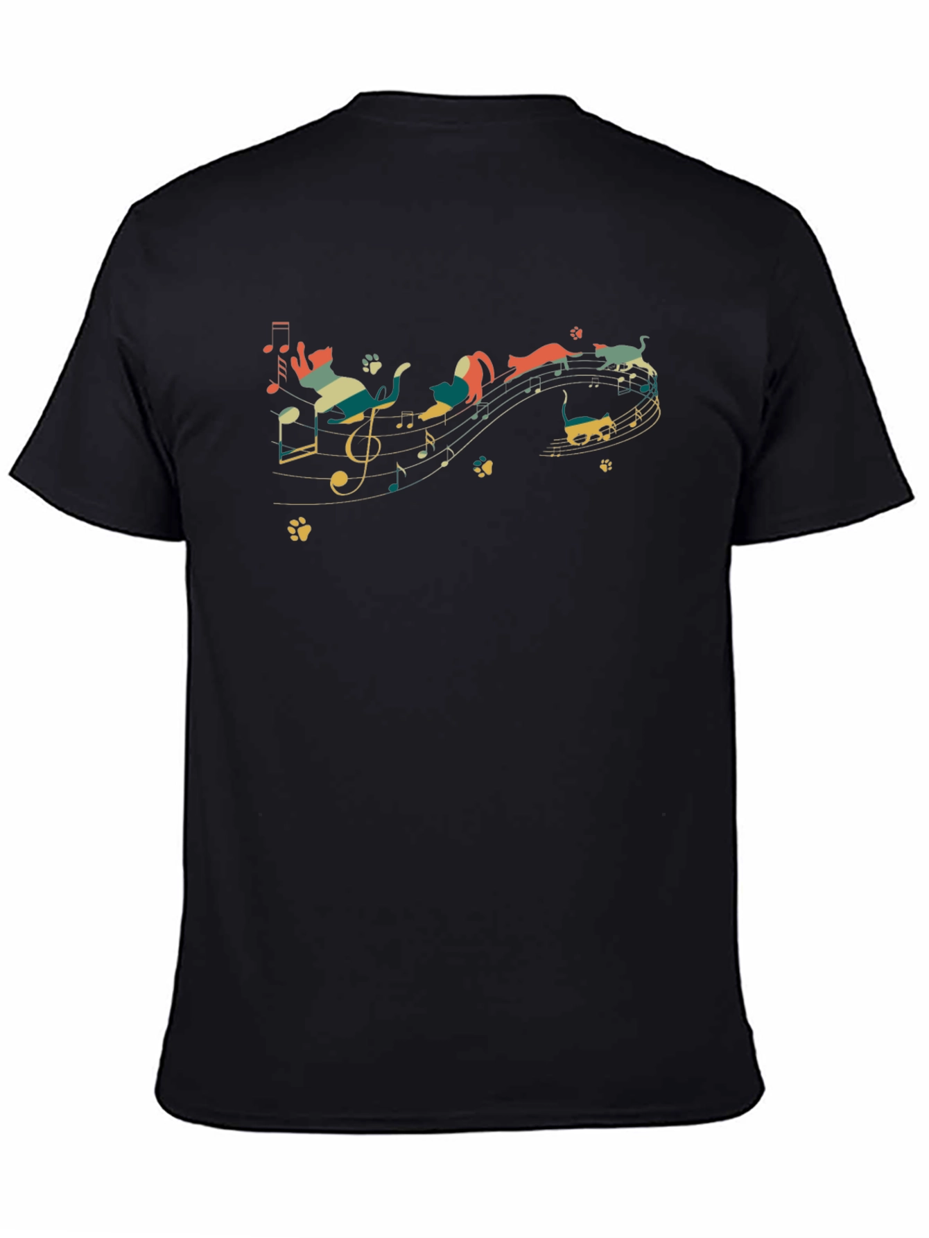 Cats on Music Notes T-Shirt - Black