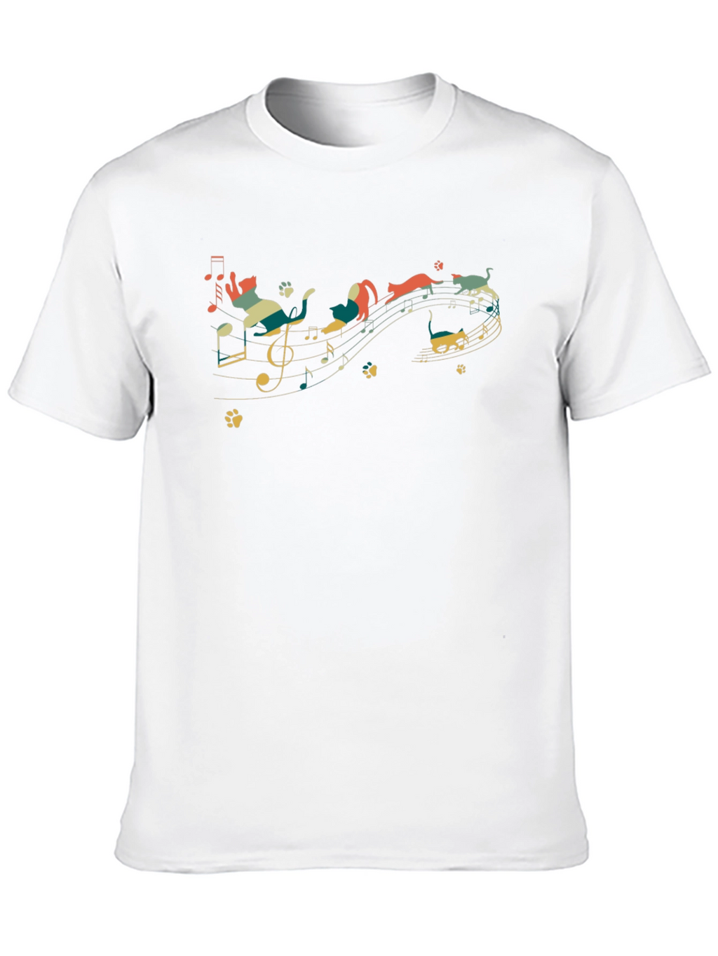Cats on Music Notes T-Shirt - Black