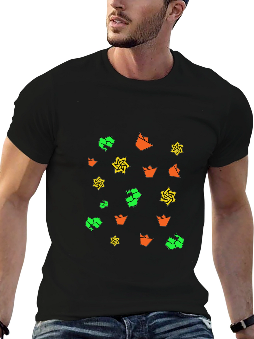 Geometric Print Black Tee - Modern Casual Style