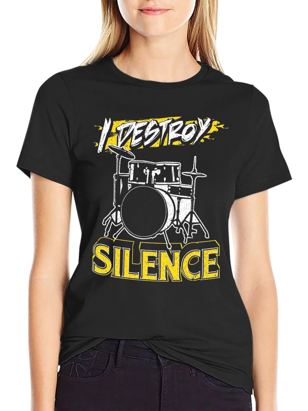 I Destroy Silence Drum Set Graphic Tee - Black