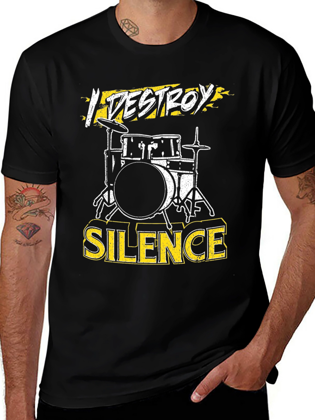 I Destroy Silence Drum Set Graphic Tee - Black